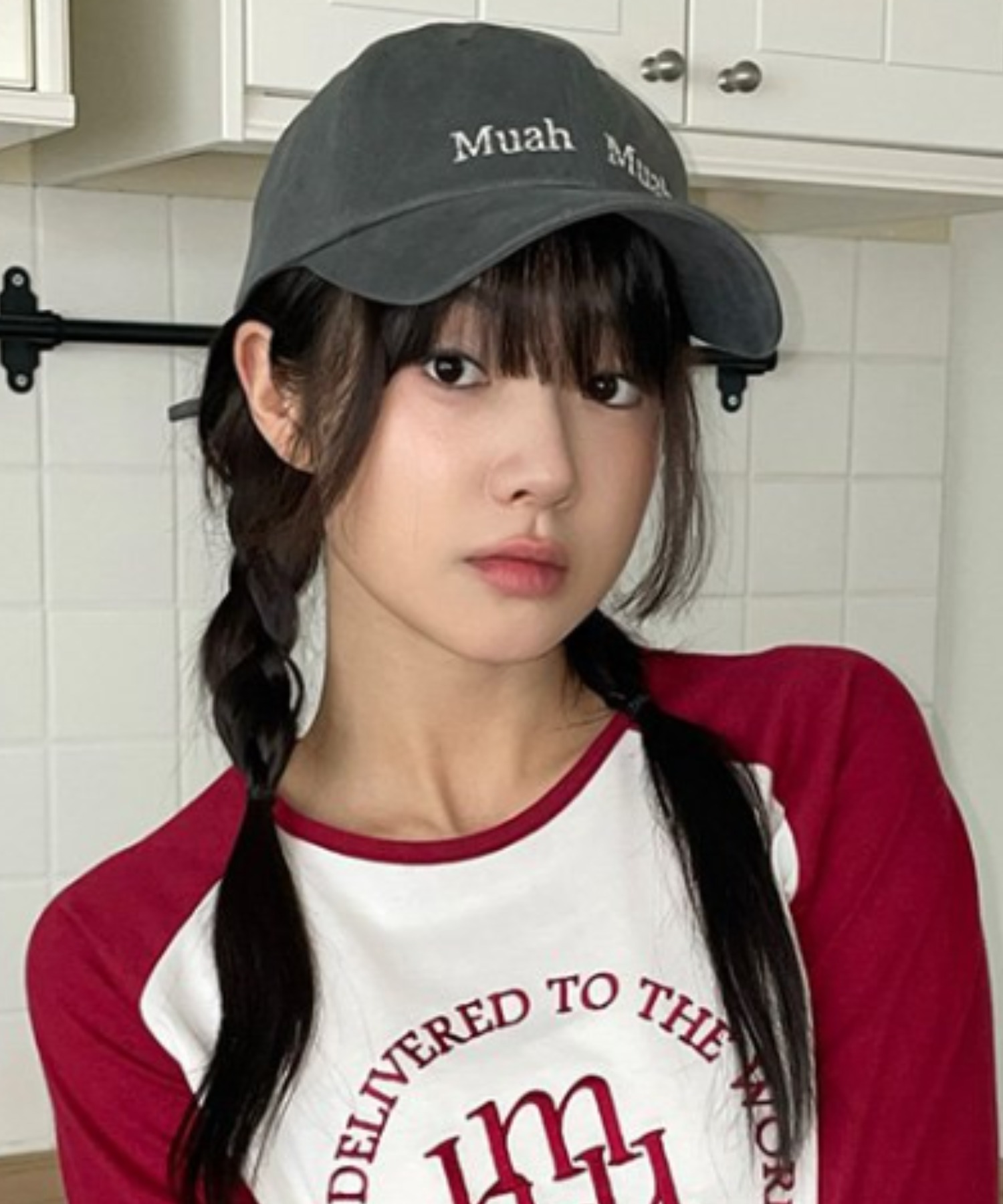 AKM　ベロア　ベースボールキャップ　ボルドー　サイズ調整可 A'GEM/9 × .kom 『muah muah/ムーアムーア』 LOGO STITCH BALL