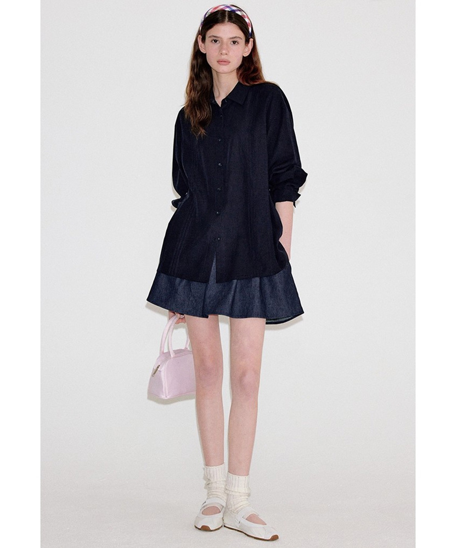 フロントプリーツ サイドボタン 襟付きブラウス FQ25S223【Fano