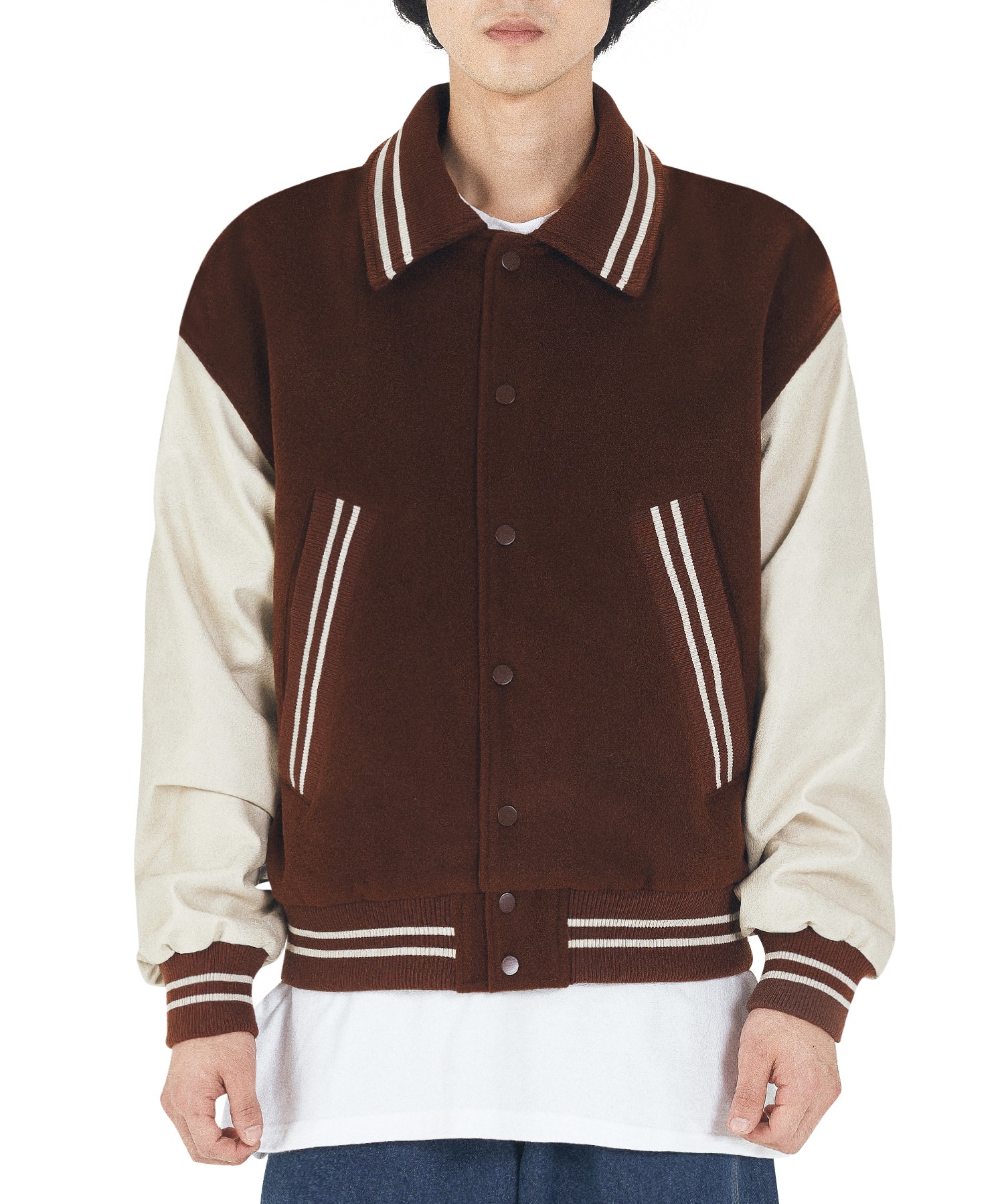 ★OY★ZIGZAG EMBROIDERY VARSITY JACKET - BROWN★正規品/人気 OY/オーワイ』 ZIGZAG EMBROIDERY VARSITY JACKET/エンブロイ
