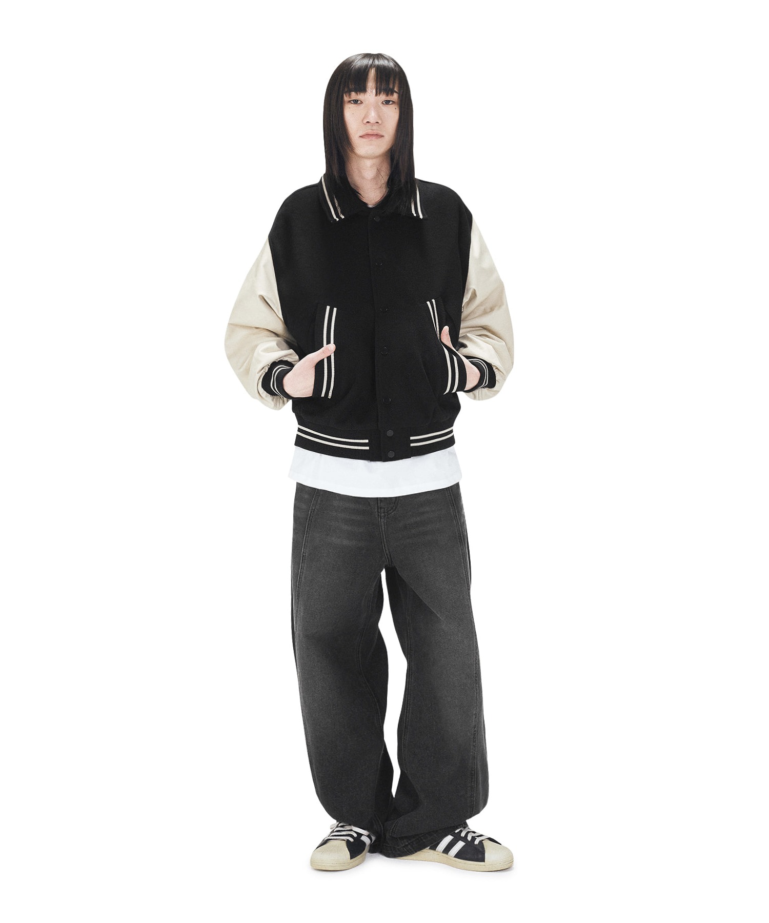 OY/オーワイ』 ZIGZAG EMBROIDERY VARSITY JACKET/エンブロイ