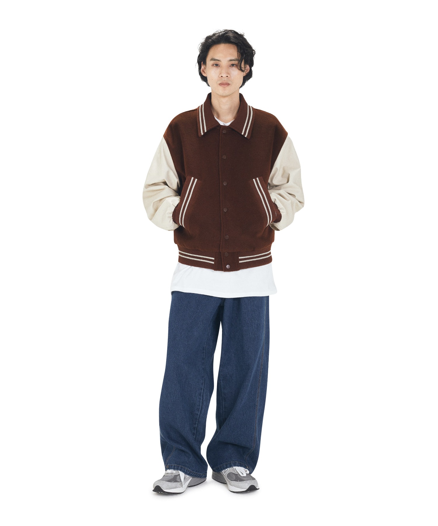 ★OY★ZIGZAG EMBROIDERY VARSITY JACKET - BROWN★正規品/人気 OY/オーワイ』 ZIGZAG EMBROIDERY VARSITY JACKET/エンブロイ