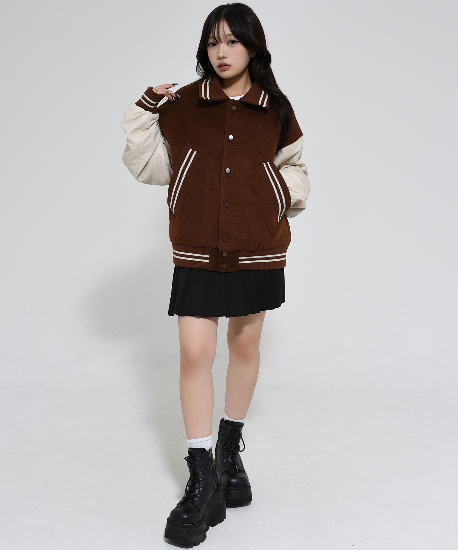 ★OY★ZIGZAG EMBROIDERY VARSITY JACKET - BLACK★正規品/人気 OY/オーワイ』 ZIGZAG EMBROIDERY VARSITY JACKET/エンブロイ