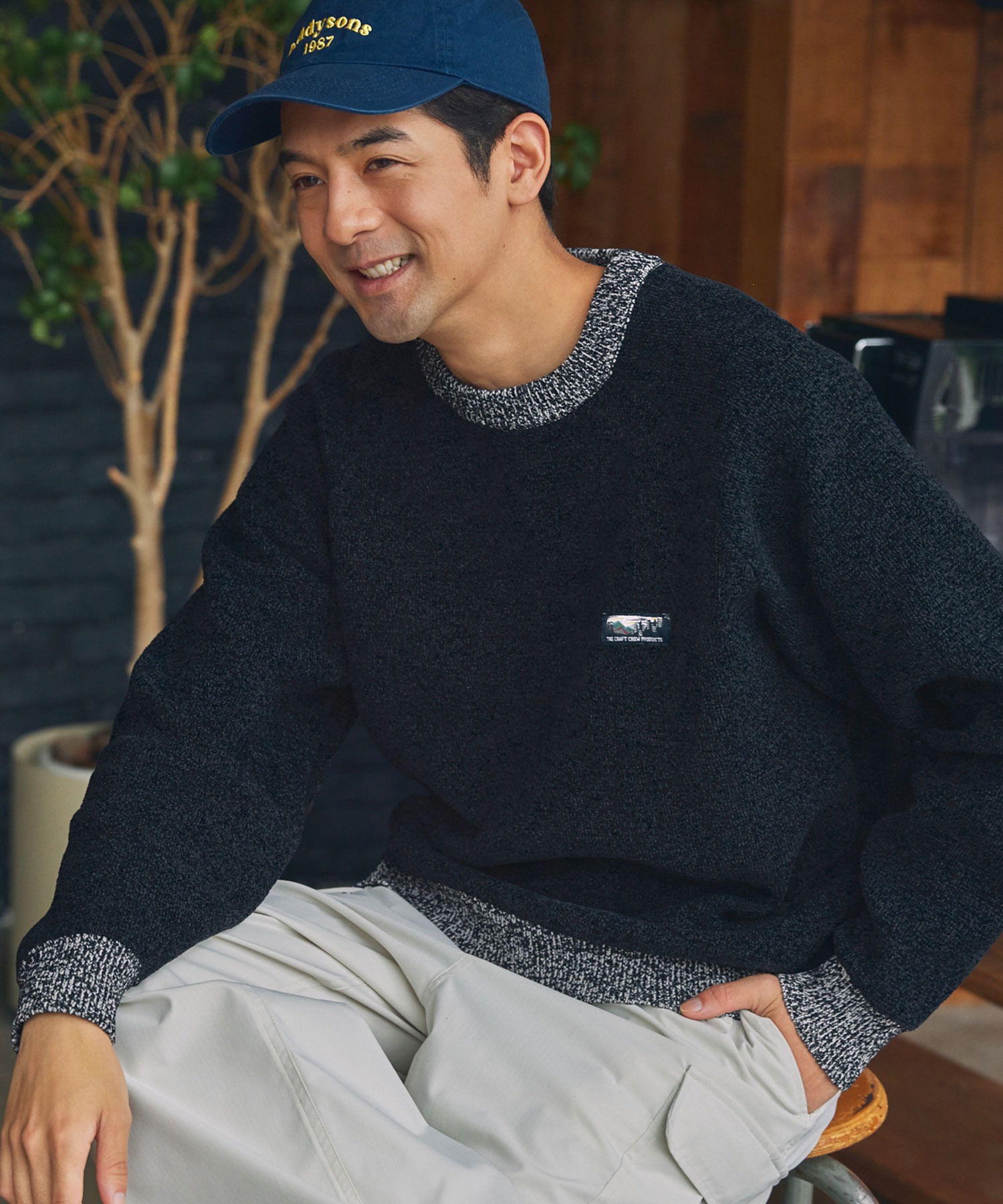 マルチファンクショナル 配色モールヤーン ラグランスリーブ オーバー