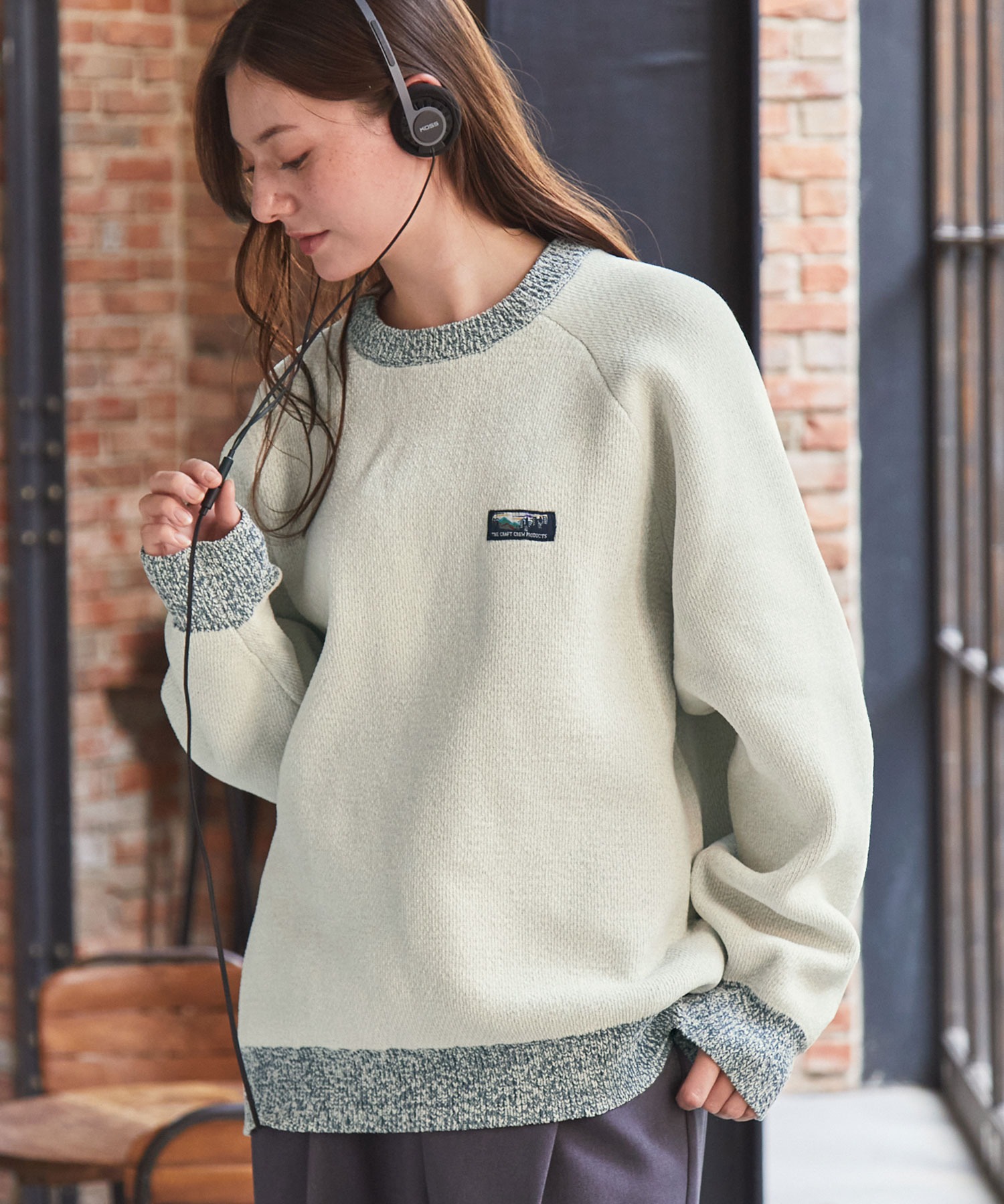 マルチファンクショナル 配色モールヤーン ラグランスリーブ オーバー