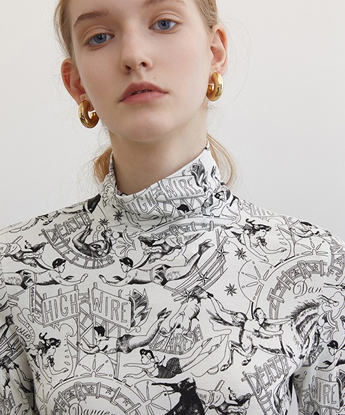 Fano Studios】High neck total pattern print L/S T-shirt