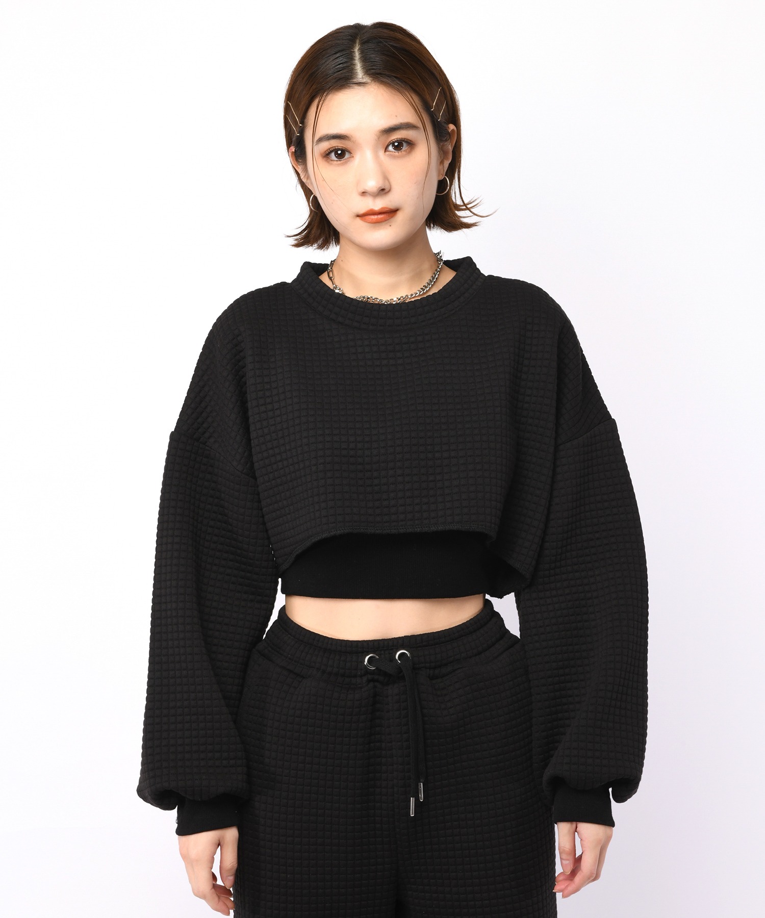 キルティングショートトップス×フレアパンツ <セット販売