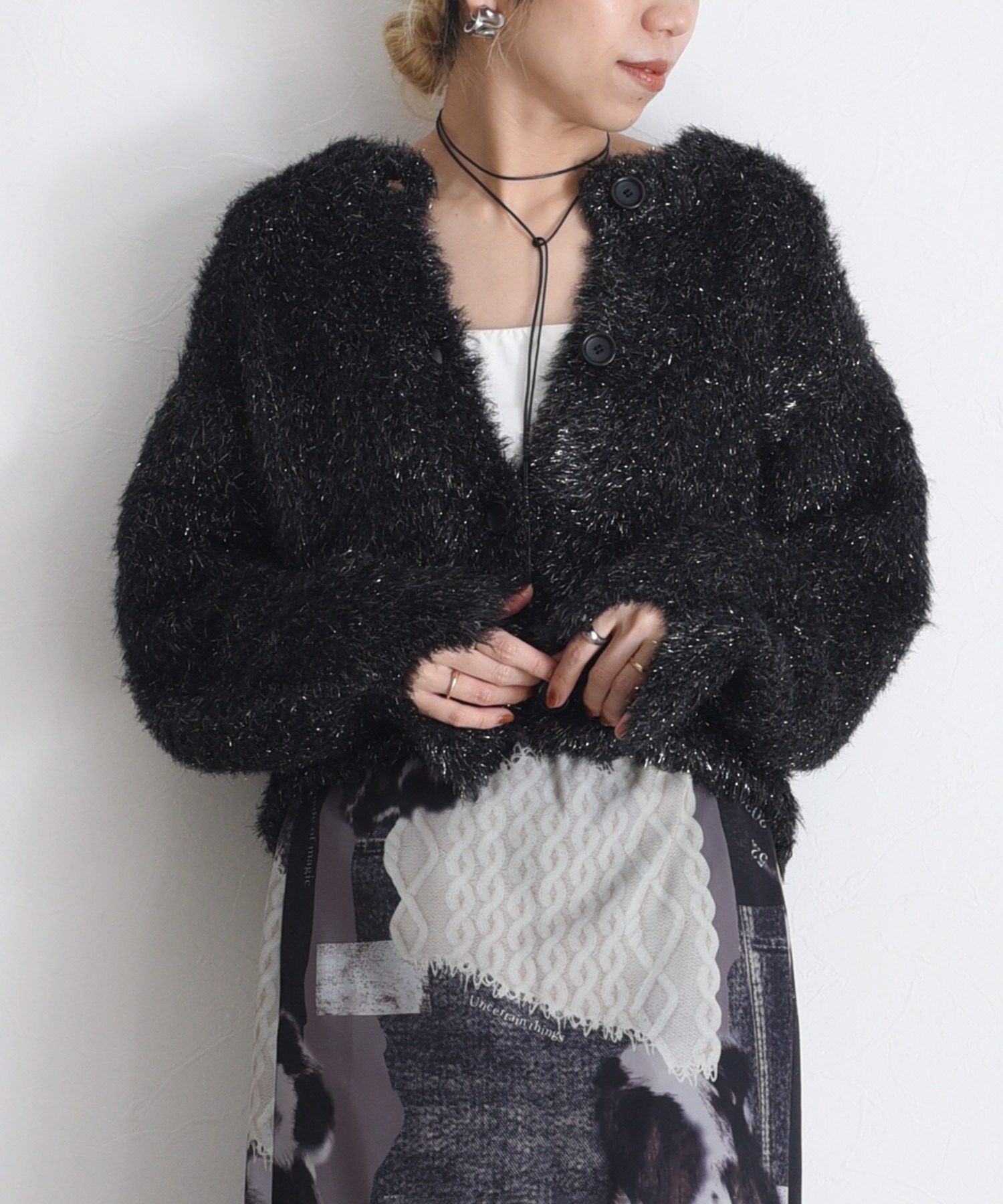 新品　Eimee Law ファードッキンググロテープニットカーデ EImeeLaw(エイミーロー）ファードッキングロゴテープニットカーデ