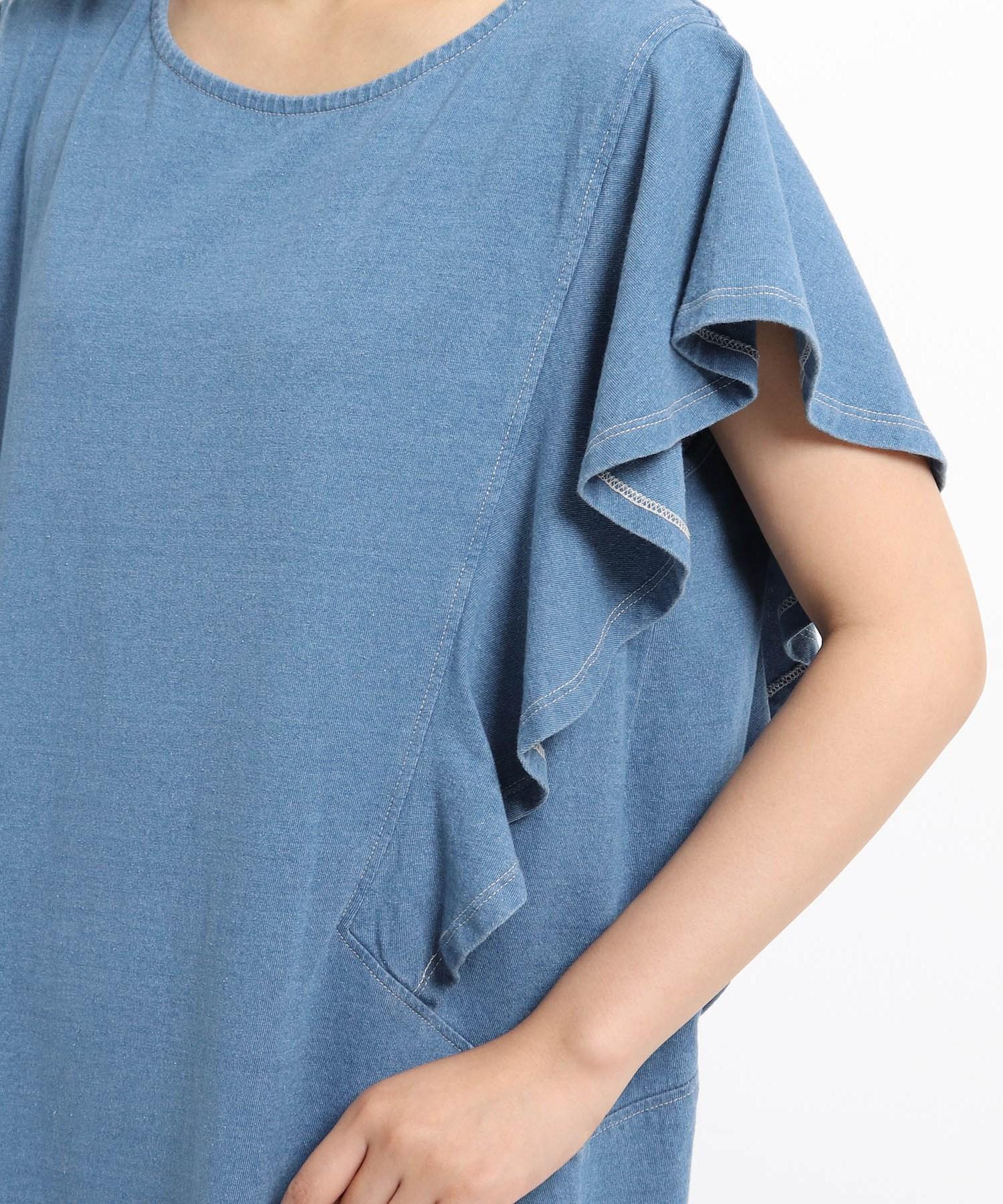 Grove S Ll ショップ カットデニム袖フリルワンピース