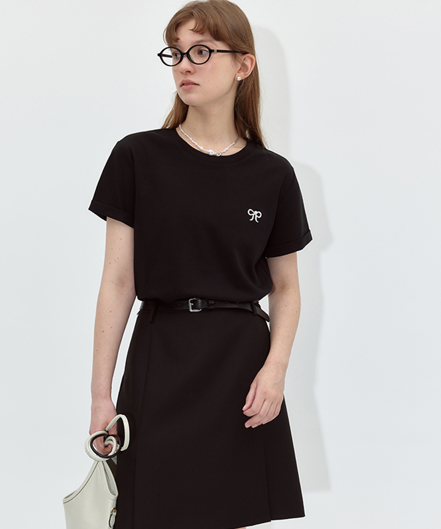 刺繍 パールリボン クルーネックTシャツ FX24S173【Fano Studios