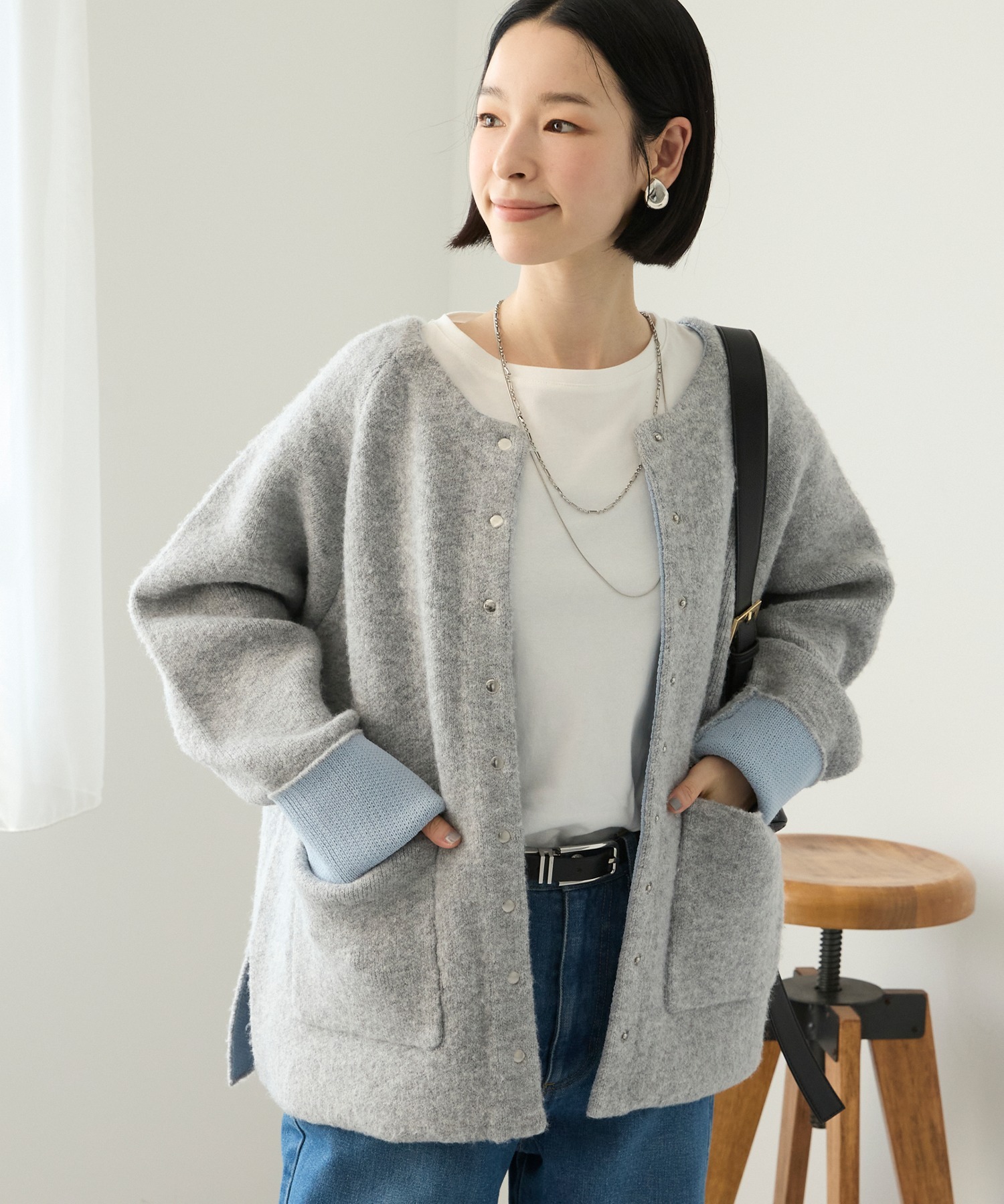 Aunely】＜Wフェイス＞ウールブレンドやわらかタッチニット