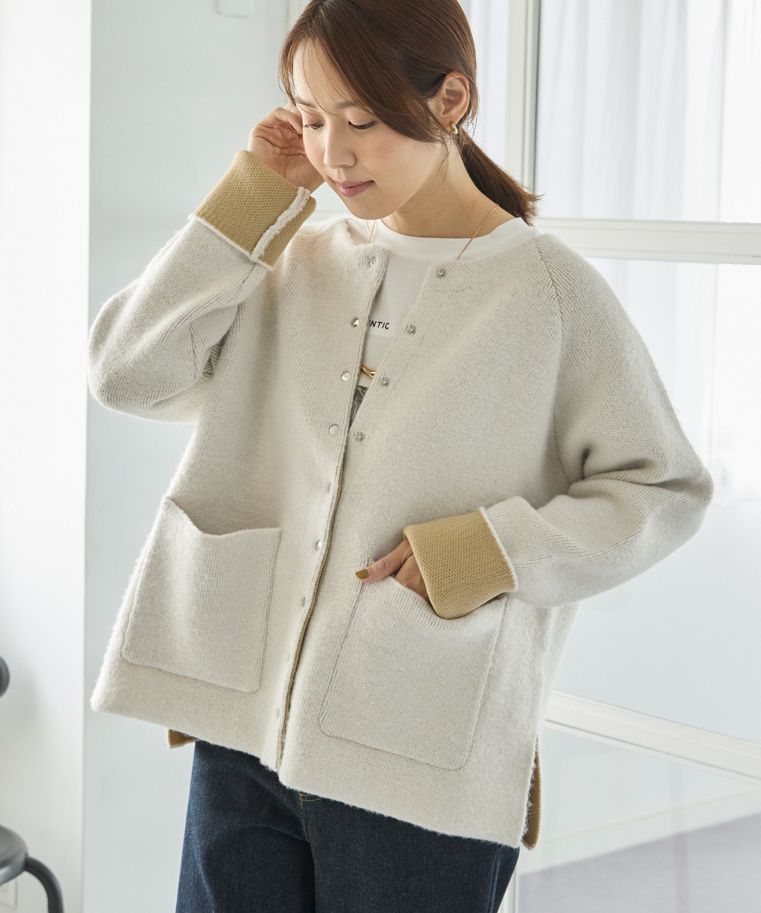 Aunely】＜Wフェイス＞ウールブレンドやわらかタッチニット