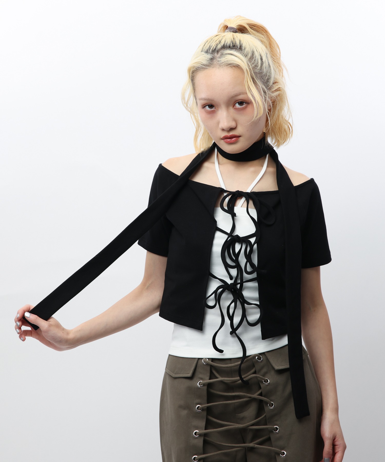 tシャツ ストール付きレースアップトップス レディース ストール付きレースアップトップス SPIRALGIRL│SPIRALGIRL