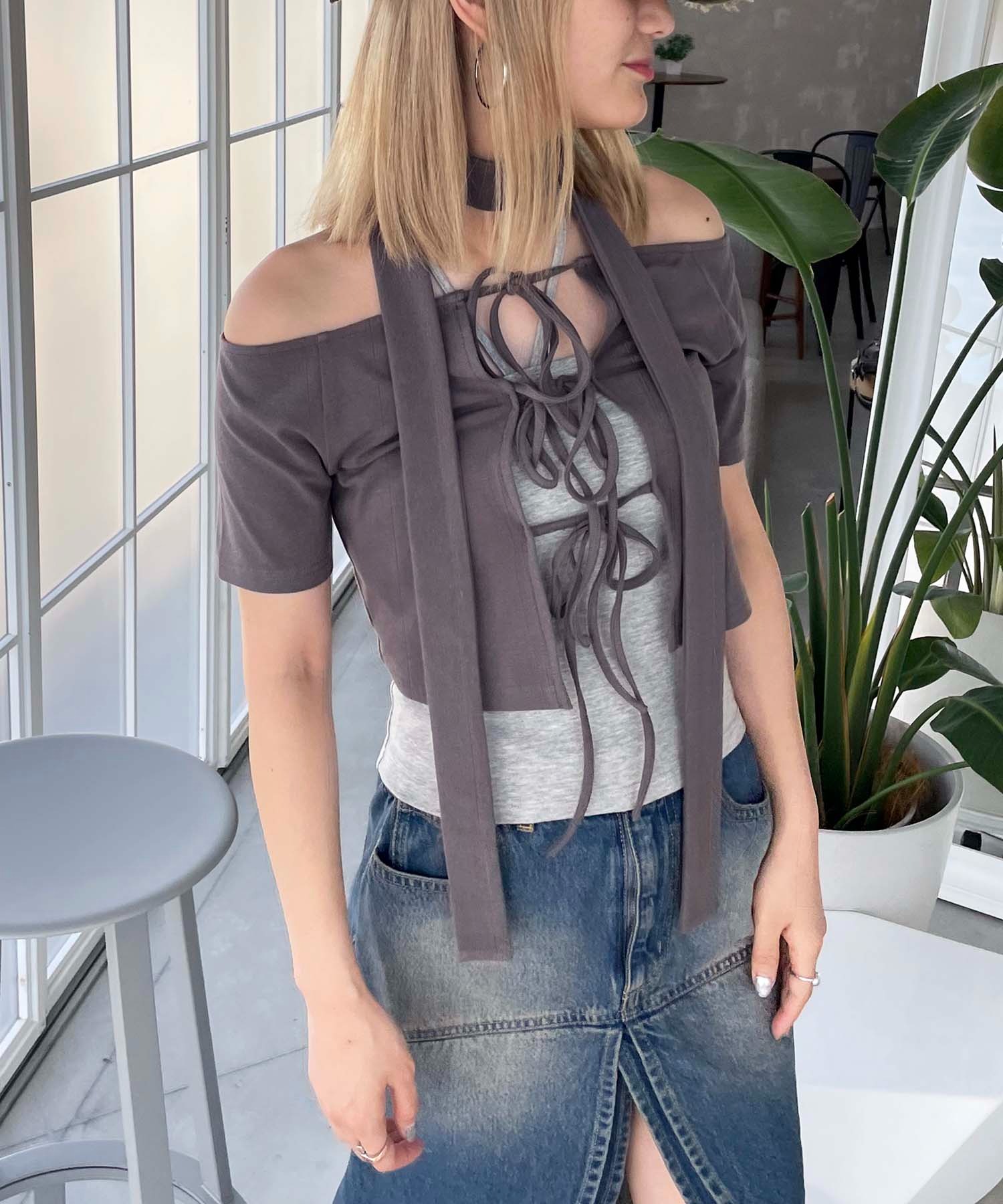 tシャツ ストール付きレースアップトップス レディース ストール付きレースアップトップス SPIRALGIRL│SPIRALGIRL