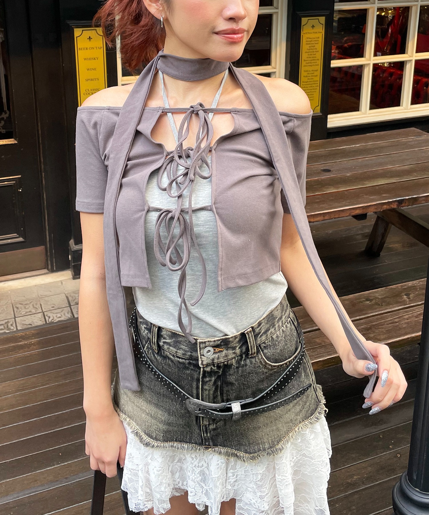 tシャツ ストール付きレースアップトップス レディース ストール付きレースアップトップス SPIRALGIRL│SPIRALGIRL