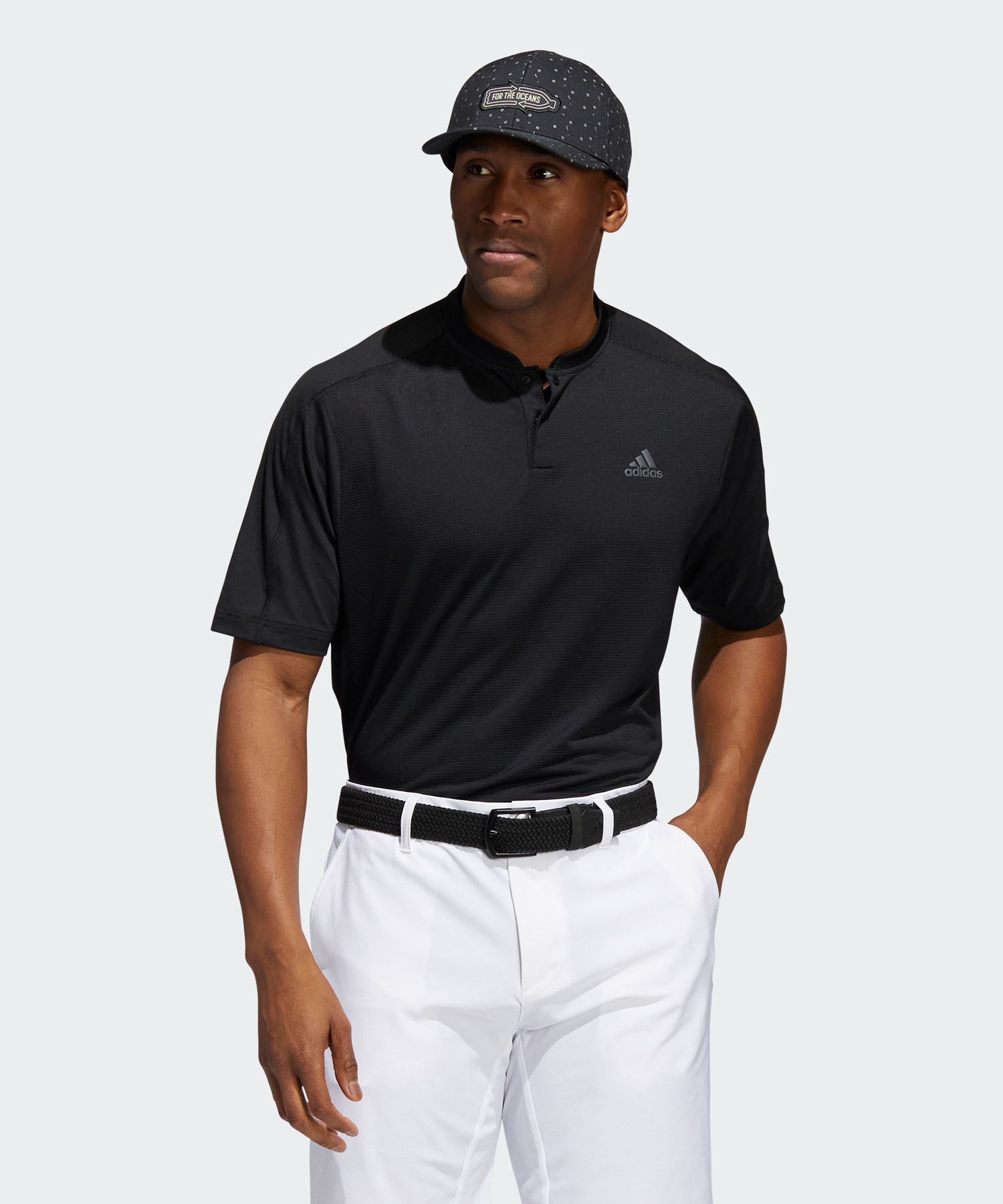 adidasソリッド 半袖ボタンスタンドカラーシャツ 最新人気 adidas Golf 若者の大愛商品 アディダスゴルフ