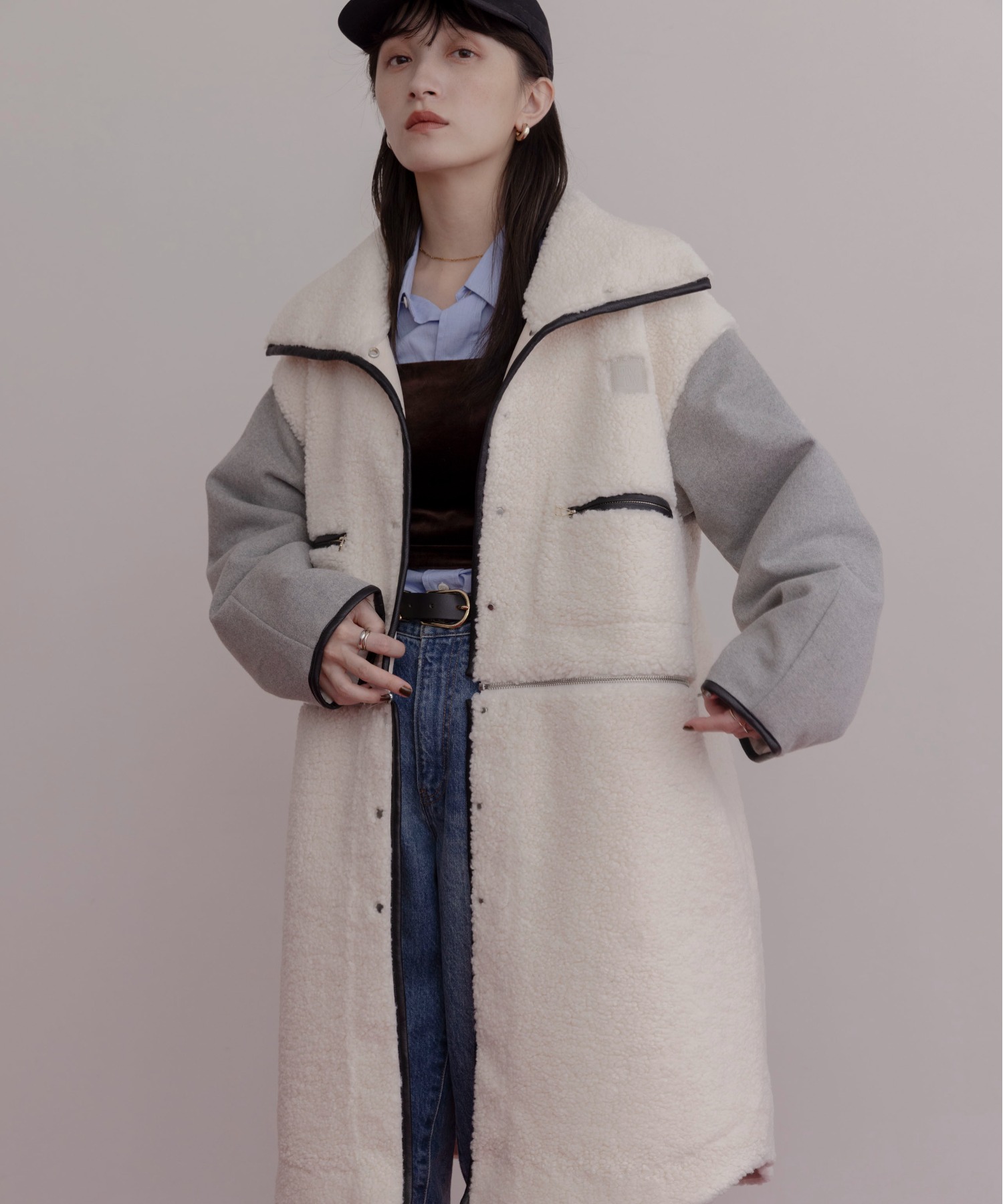 #新品未使用#リバーシブル・ウォッシャブルエコムートンロングジレ アースミュージックエコロジー☆フェイクムートンボアリバーシブル