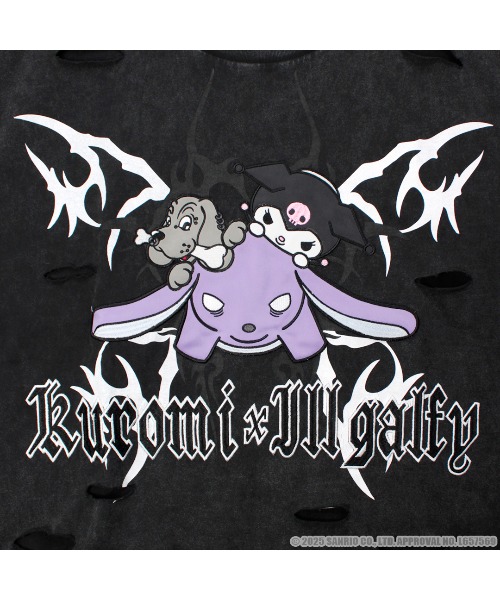 ガルフィー×クロミ ボロボロ半袖パープルTシャツ タグ付き未使用 GALFY(ガルフィー)xクロミ “クロミちゃんとGALFYの半袖TEE