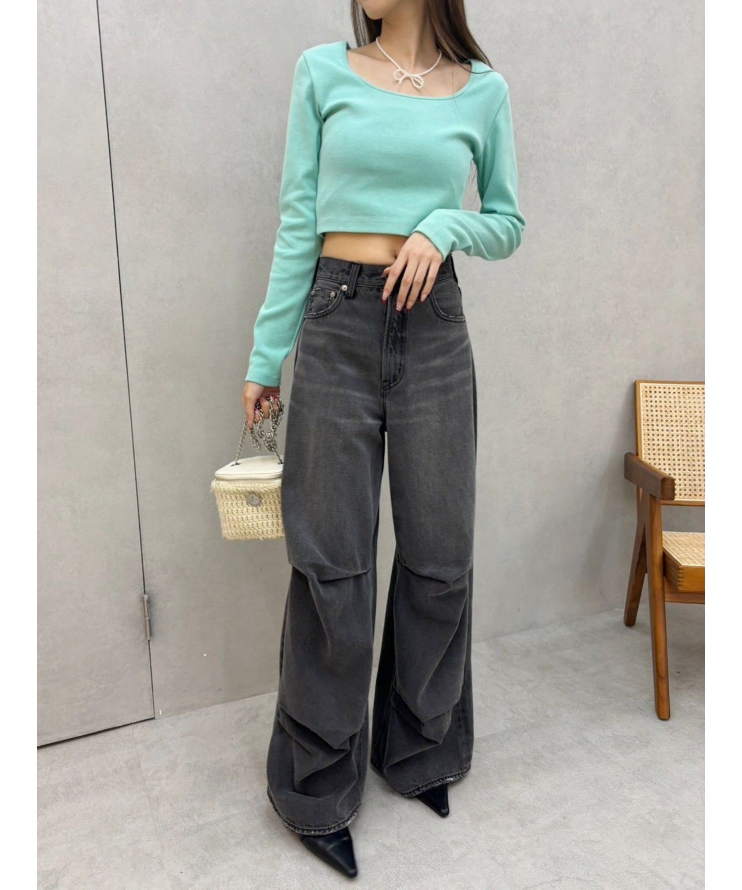 ニータックワイドデニムパンツ