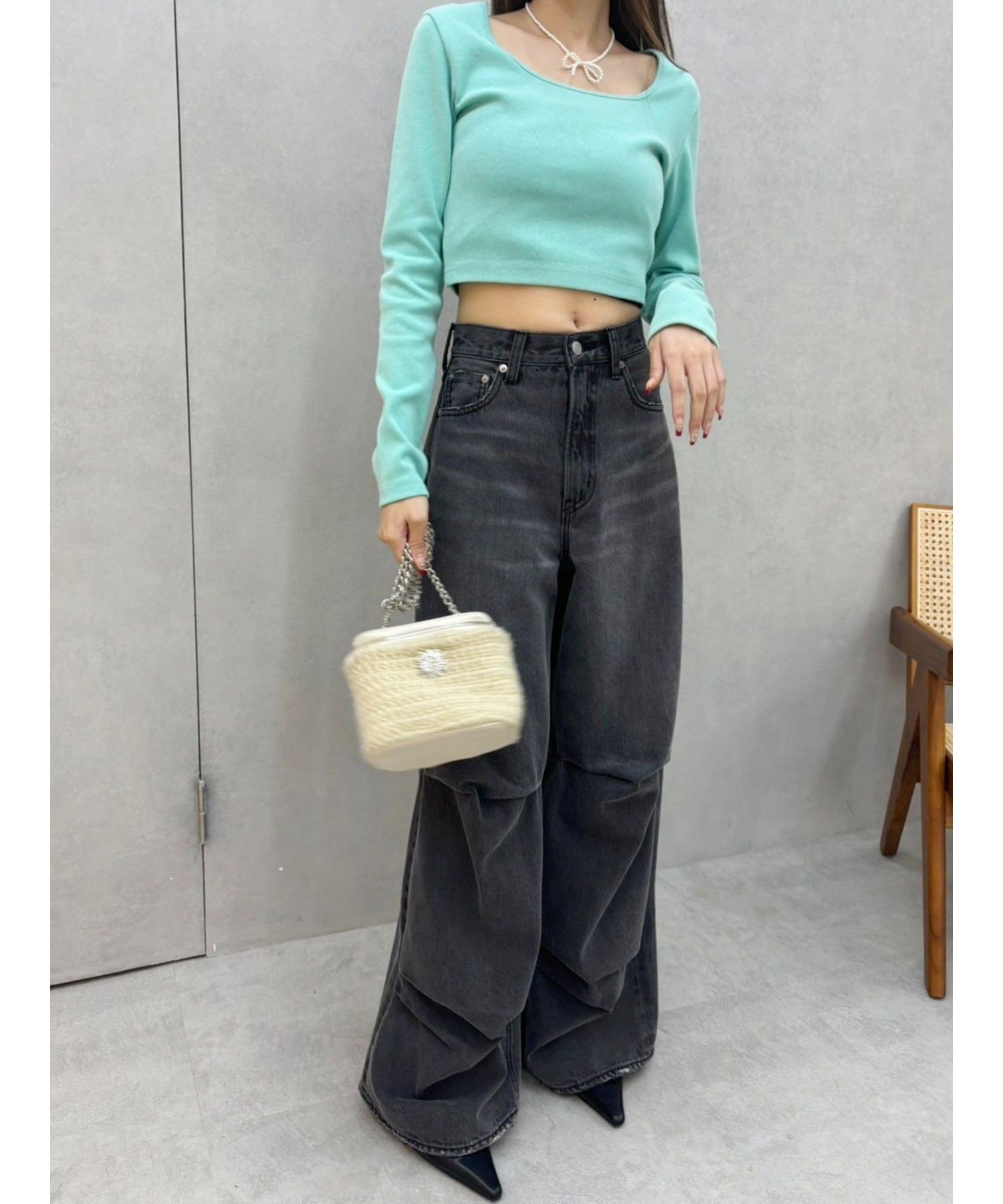 ニータックワイドデニムパンツ