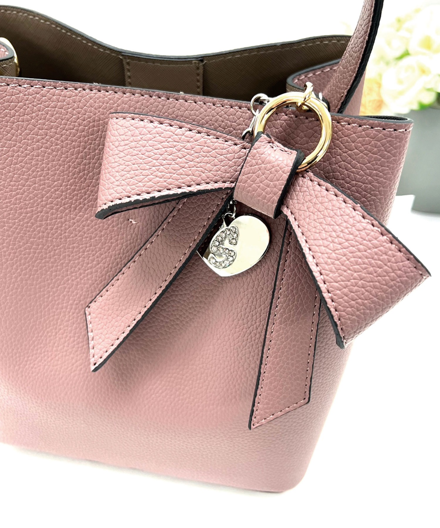 リボン付ワンハンドル2wayスクエアバッグ