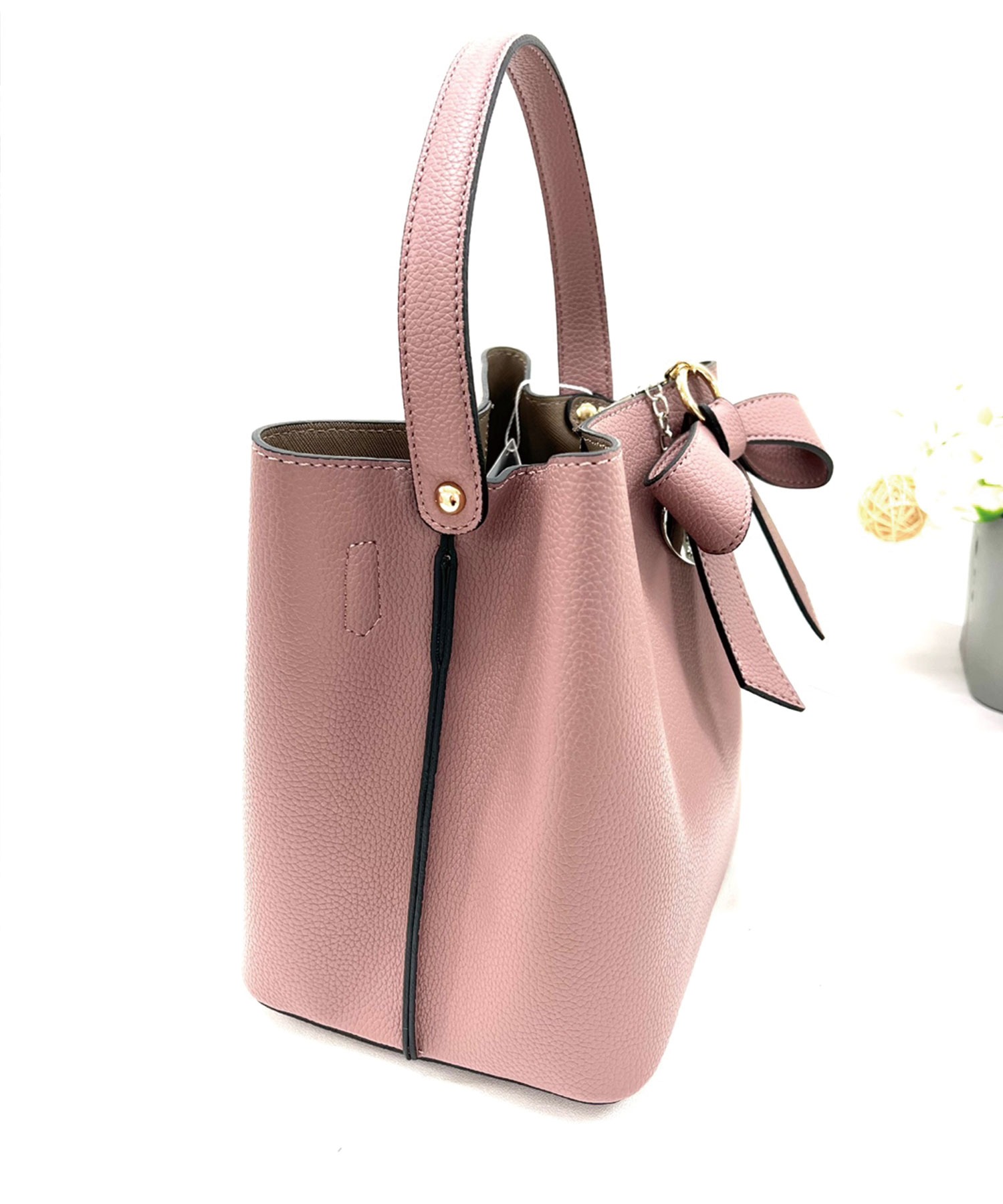 リボン付ワンハンドル2wayスクエアバッグ