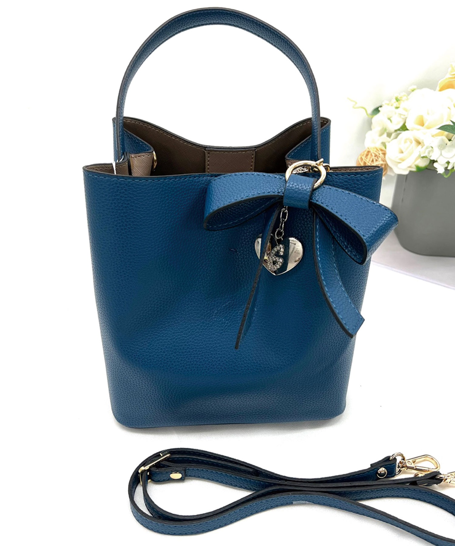 リボン付ワンハンドル2wayスクエアバッグ