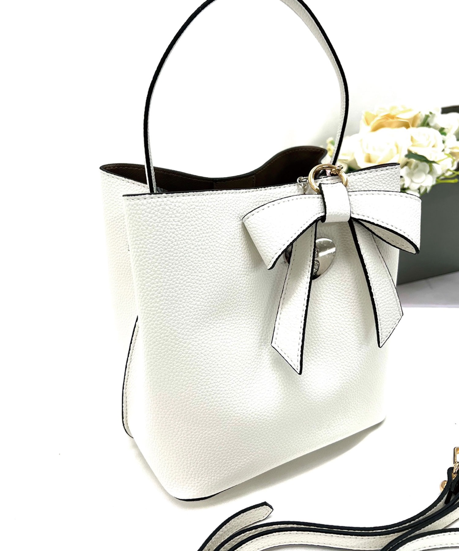 リボン付ワンハンドル2wayスクエアバッグ