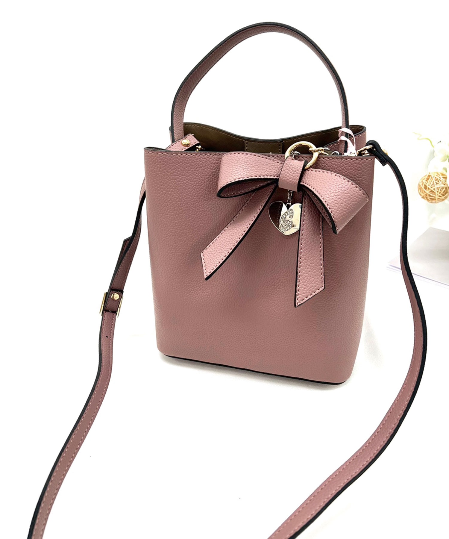 リボン付ワンハンドル2wayスクエアバッグ