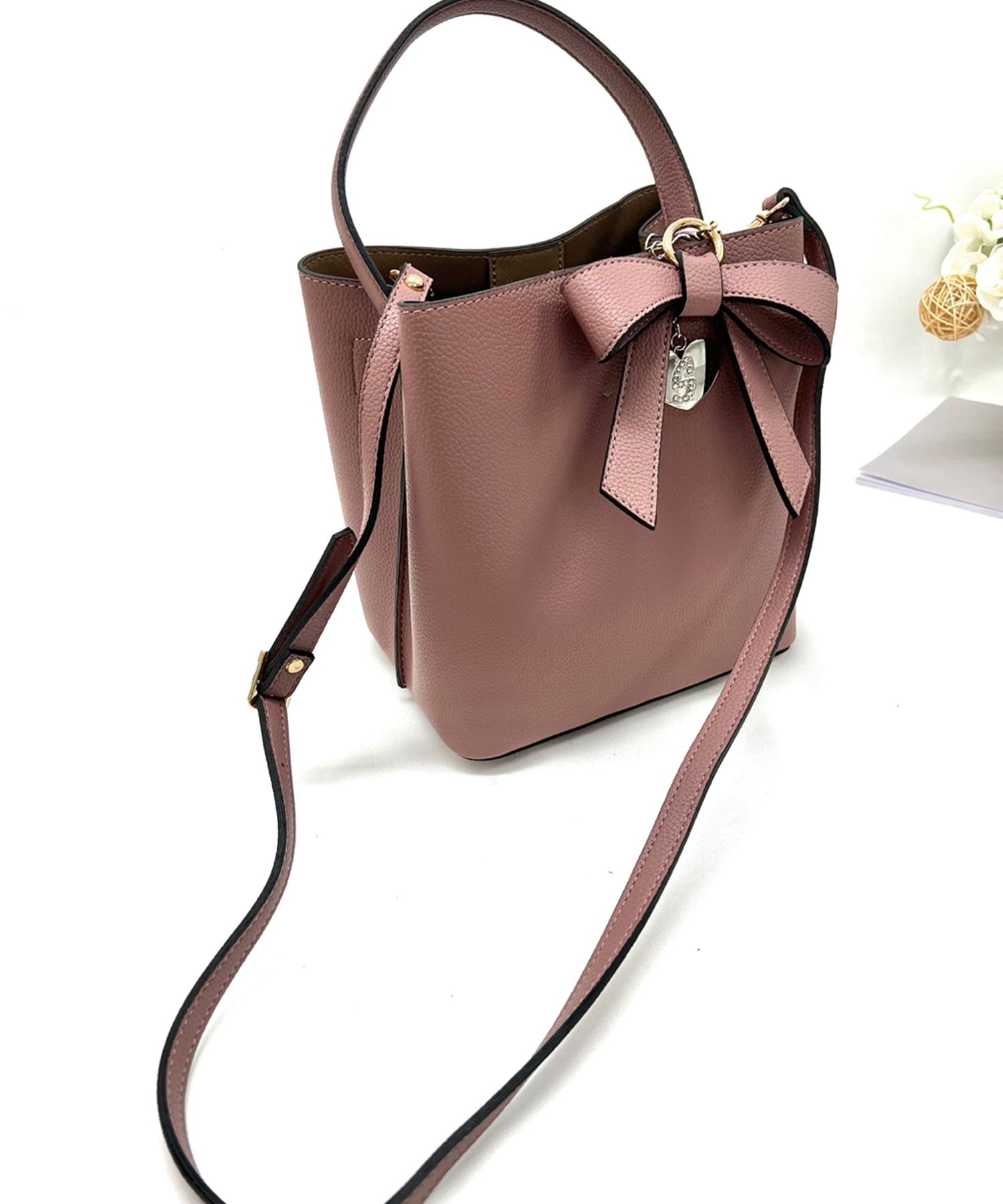 リボン付ワンハンドル2wayスクエアバッグ