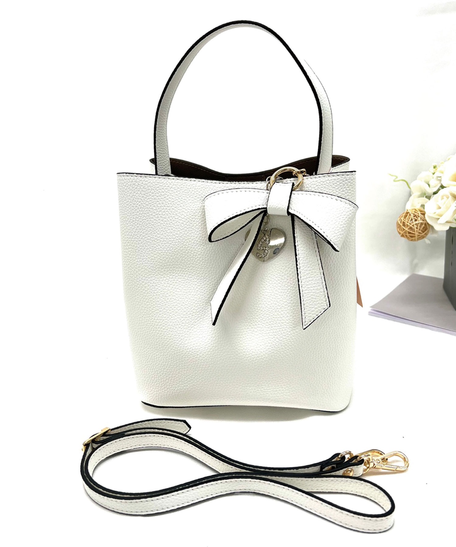 リボン付ワンハンドル2wayスクエアバッグ