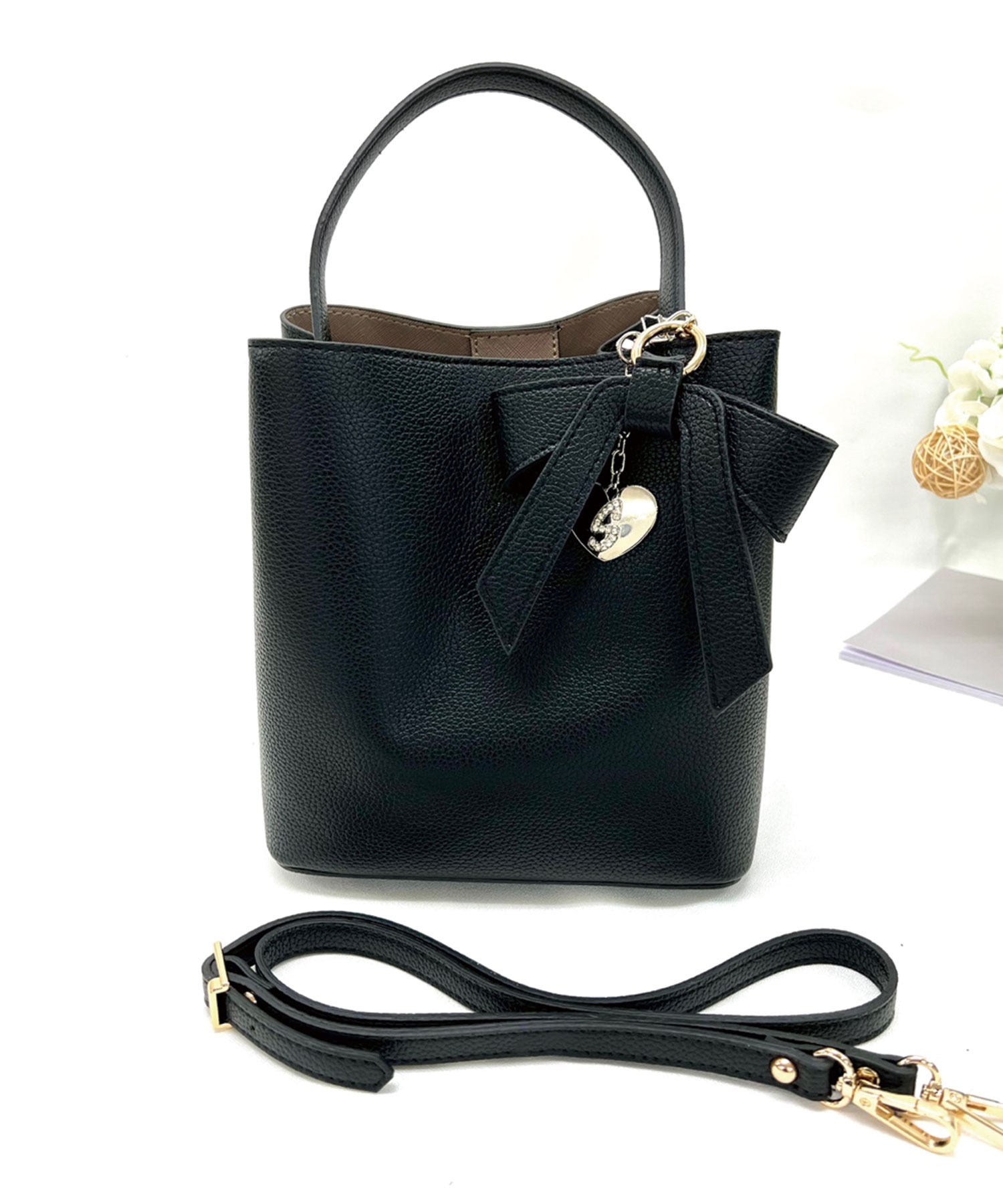 リボン付ワンハンドル2wayスクエアバッグ