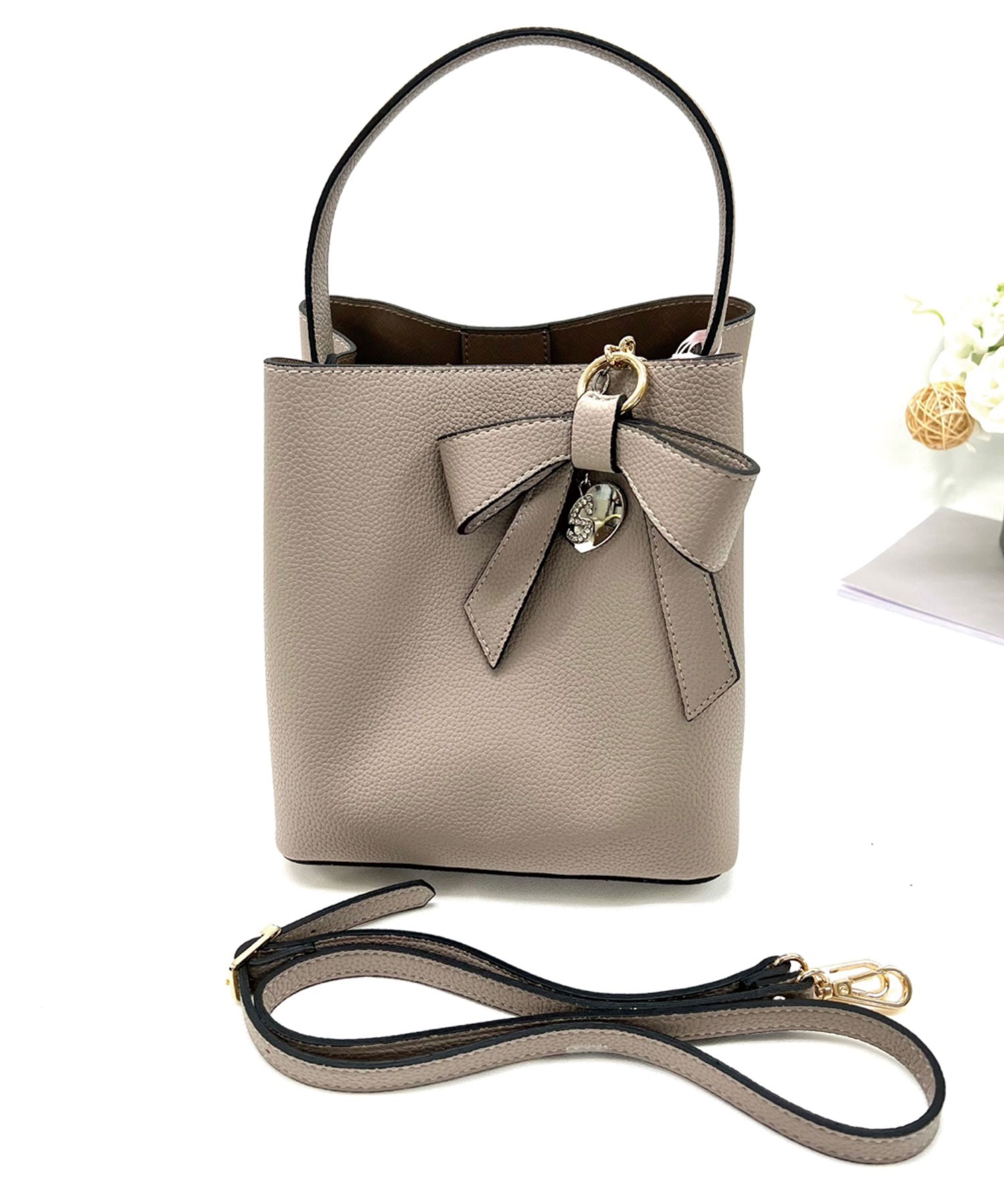 リボン付ワンハンドル2wayスクエアバッグ