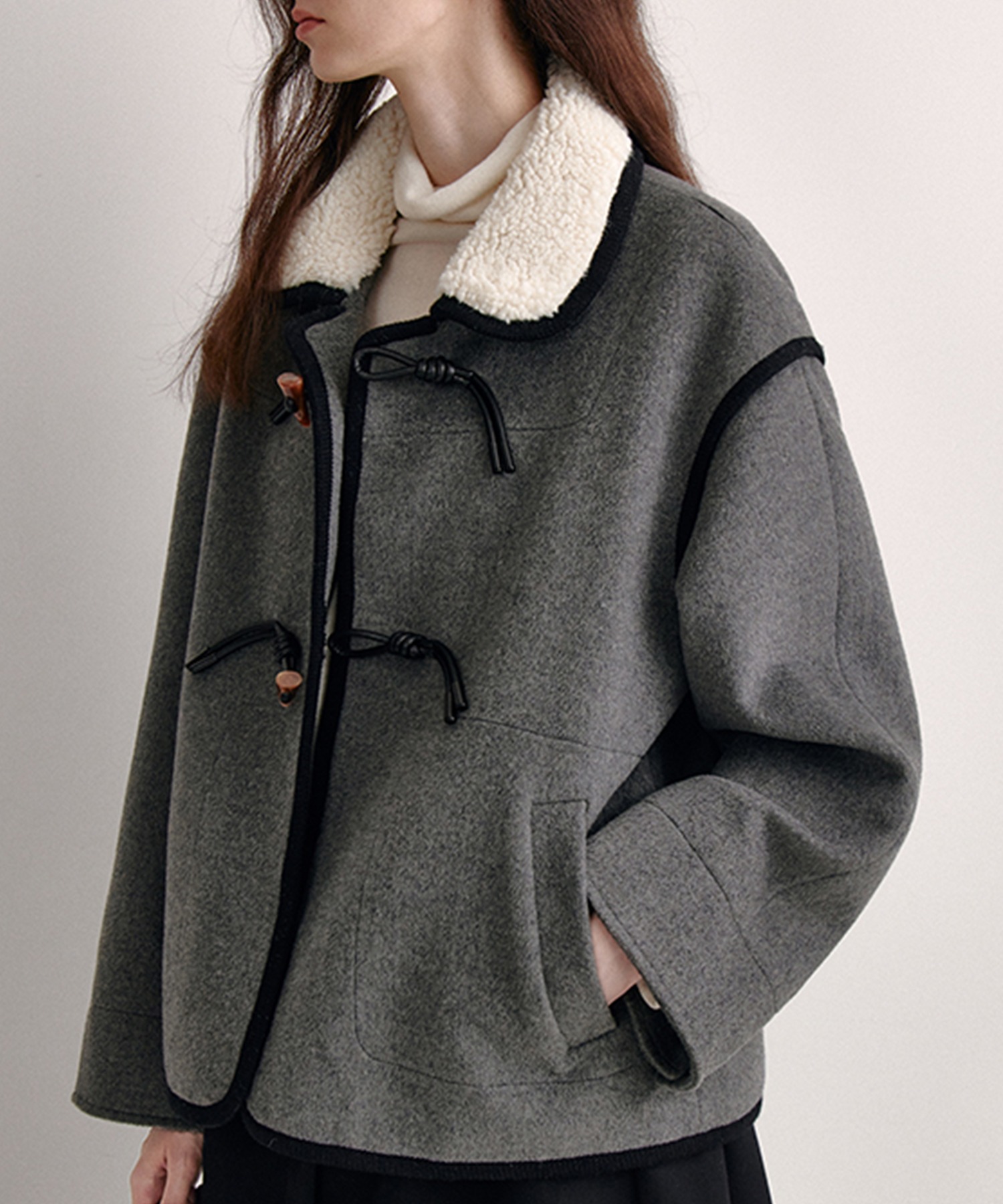 ウール混 ボアカラー パイピング ハーフコート FD24W283【Fano Studios