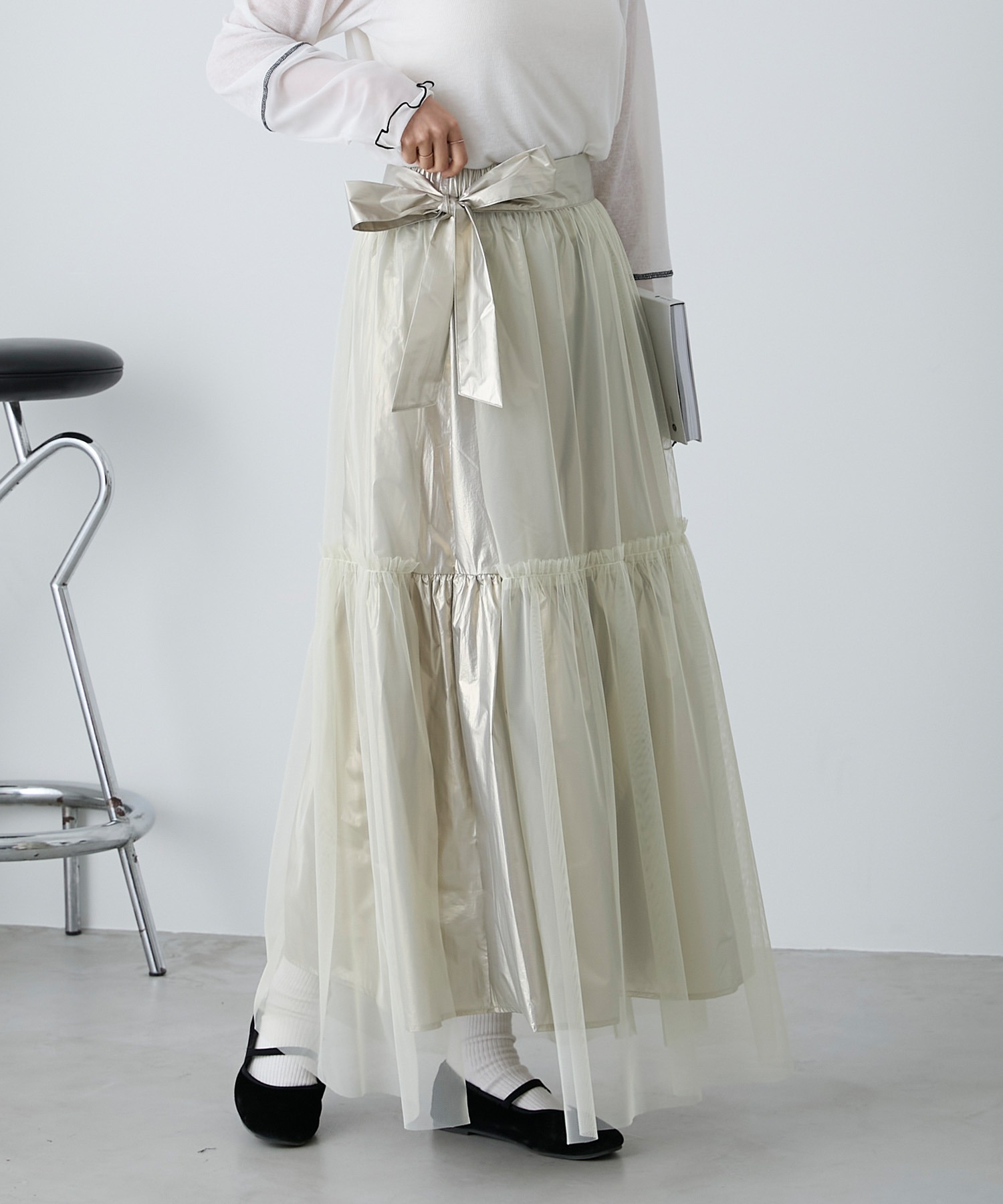 【定番正規品】ウエストリボン フレアスカート スカート