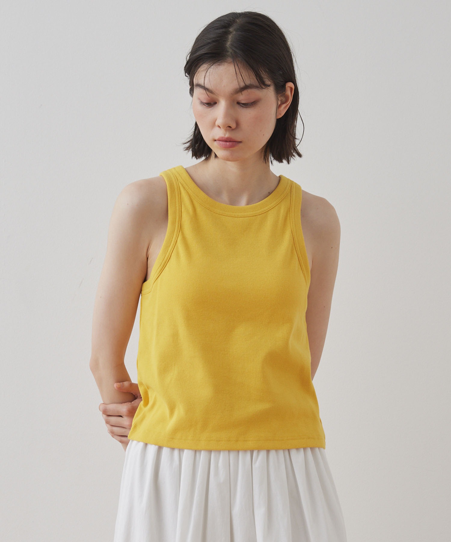 堅実な究極の Unblend】Unblend Basic カップ付き アメリカンスリーブ リブ トップス