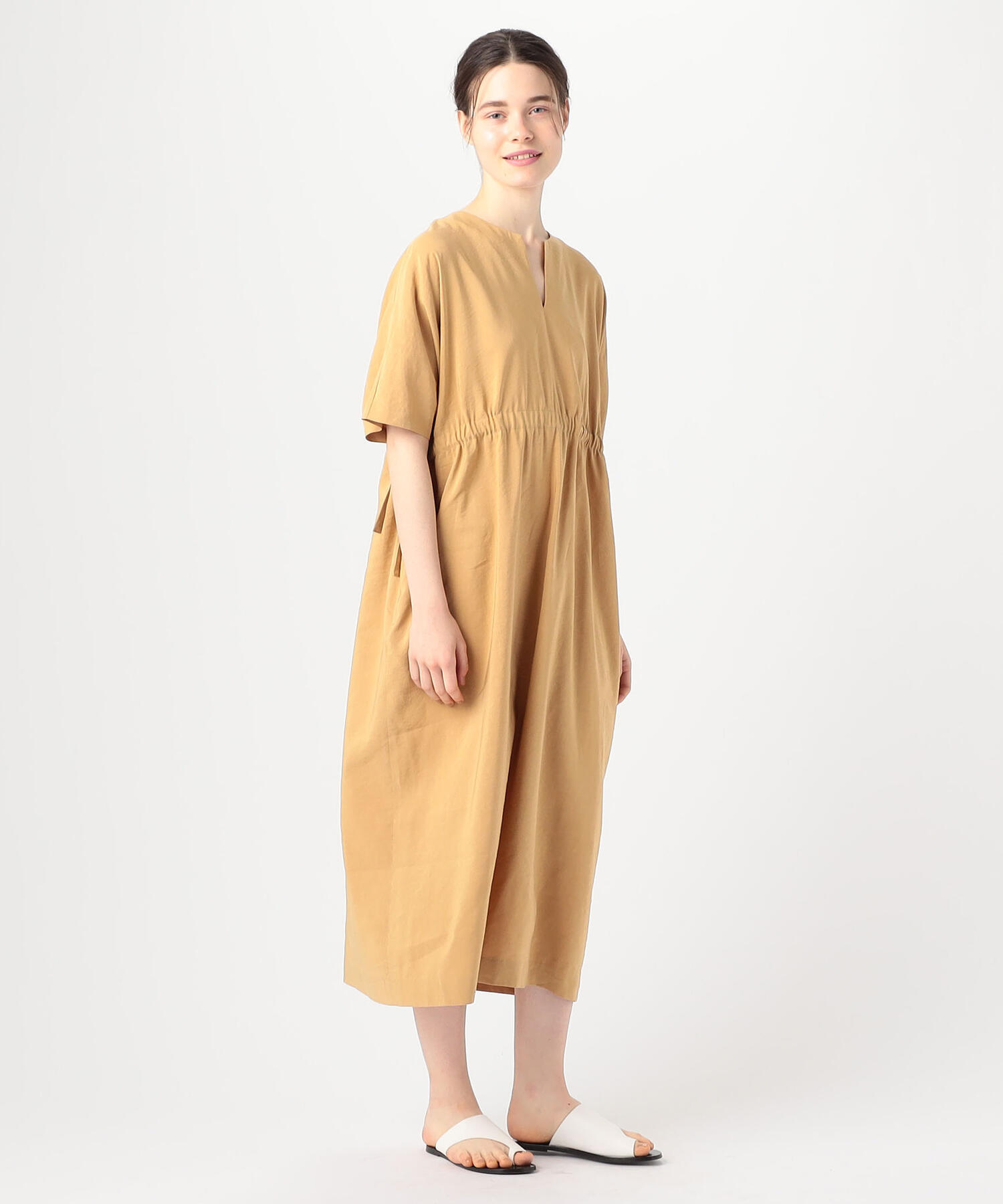 コンパクトリネン ウエストギャザーワンピース Economlife Com
