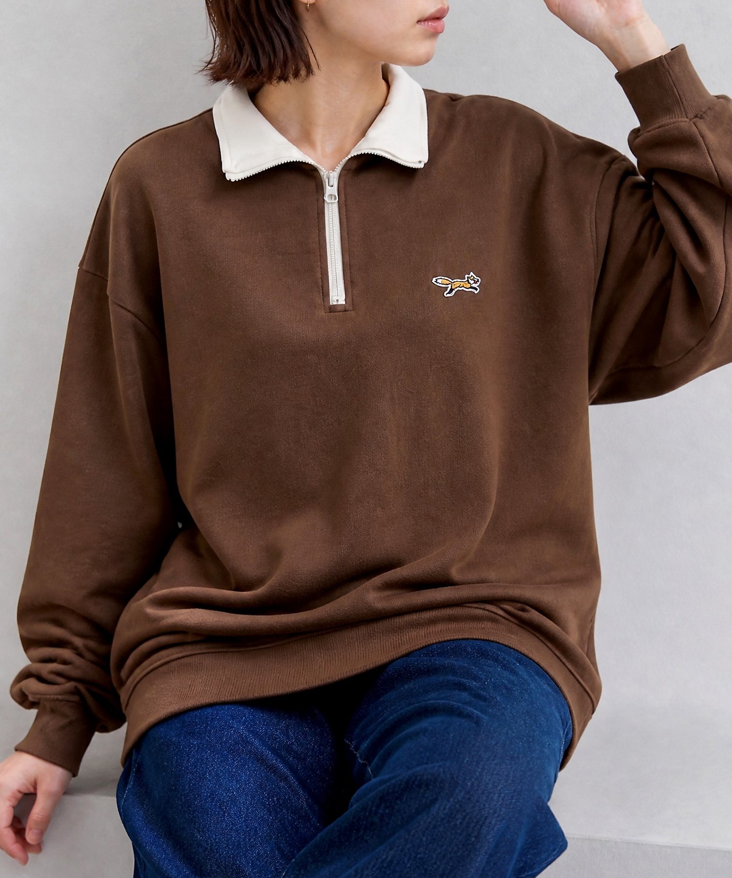 希少 PENNEY'S ペニーズ ビンテージ ハーフジップ スウェット 裏起毛 PENNEYS/ペニーズ 別注 THE FOX ワンポイントワッペン刺繍 配色 ハーフ