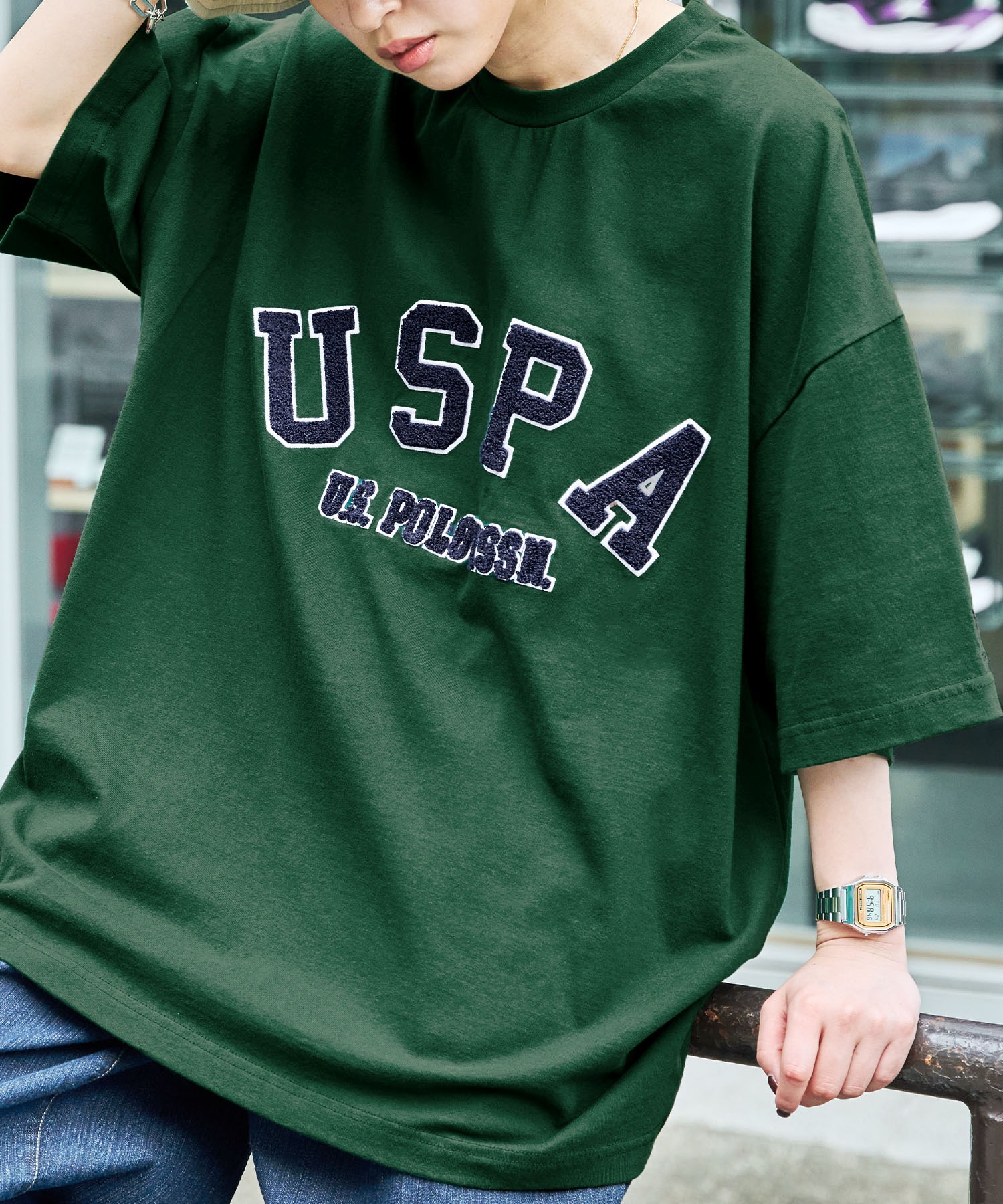 U.S. POLO ASSN. /ユーエスポロアッスン 別注 カレッジロゴ刺繍 ビッグシルエットカットソー 半袖Tシャツ
