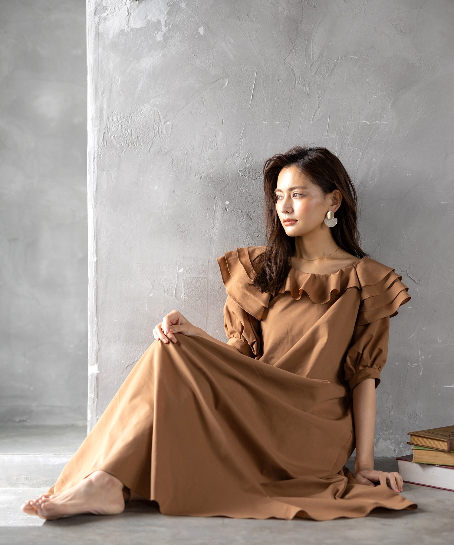 コットン 4段フリルティアードスリーブ ロングシャツミルフィーユワンピース 裏地付き Elearning Minmba Com