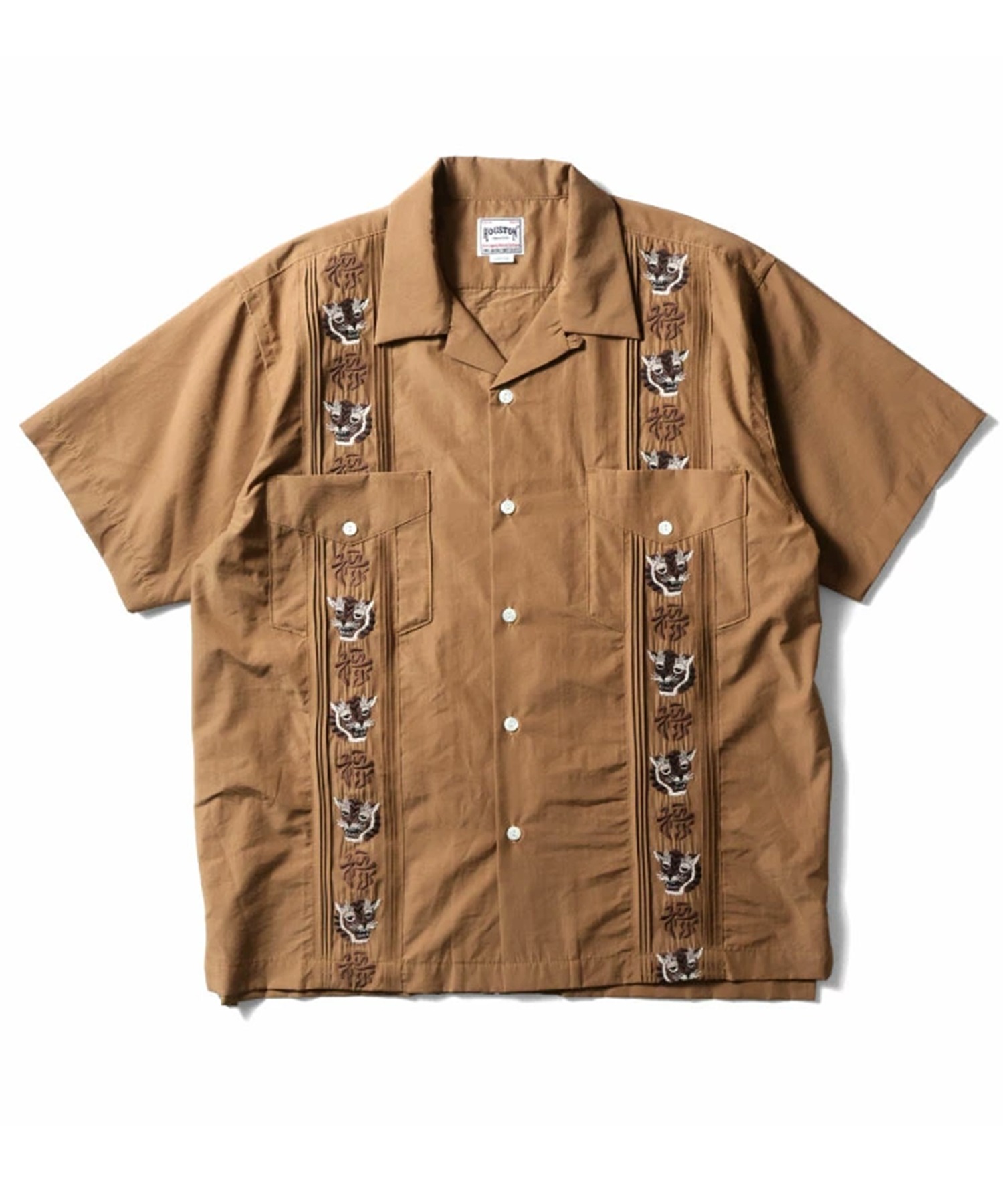HOUSTON EMB CUBA SHIRT рубашка‑куба с тигром и иероглифами, поло‑рубашка с открытым воротом