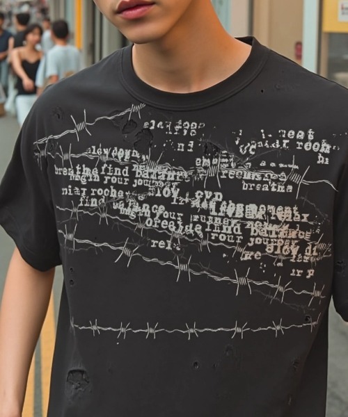 A'GEM/9 × .kom 『ARULE/アルール』 有刺鉄線ダメージTシャツ ARULE│A