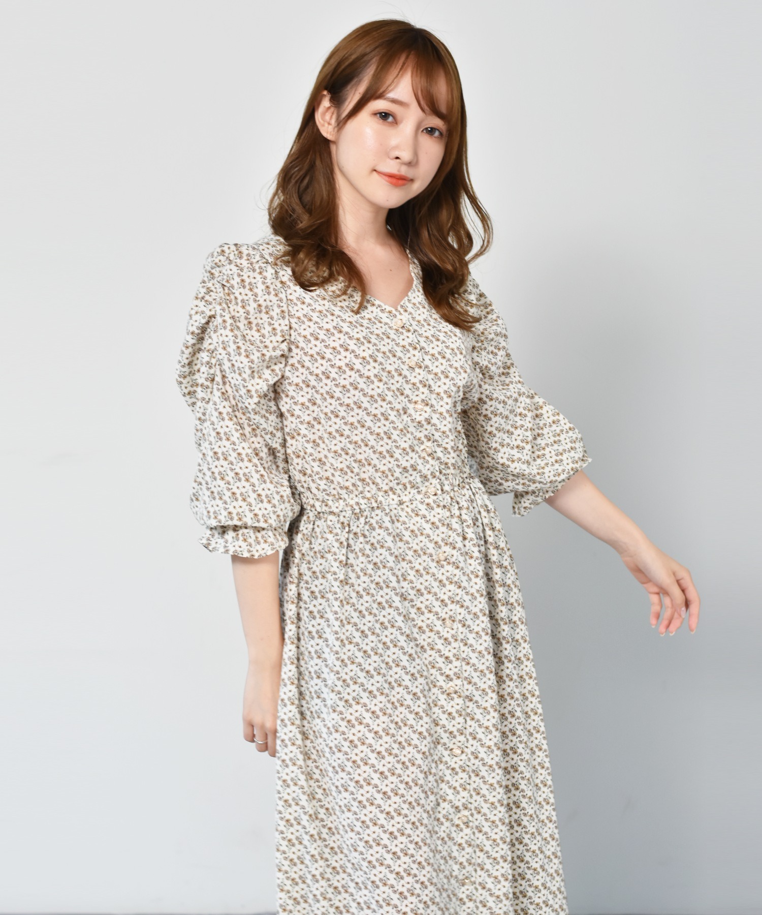 花柄袖シャーリングワンピース Ems Excite Retro Girl Online Store レトロガールオンラインストア