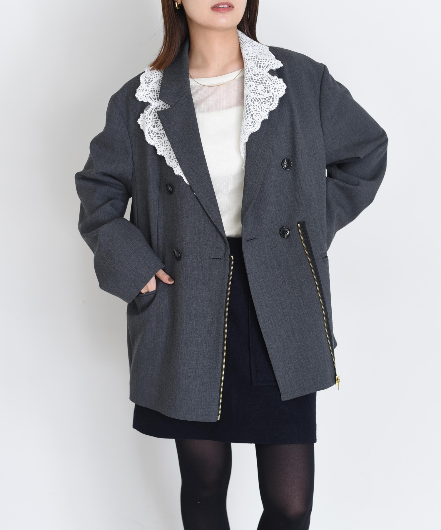 レースカラー ジップ ダブルジャケット Eimee Law│Eimee Law