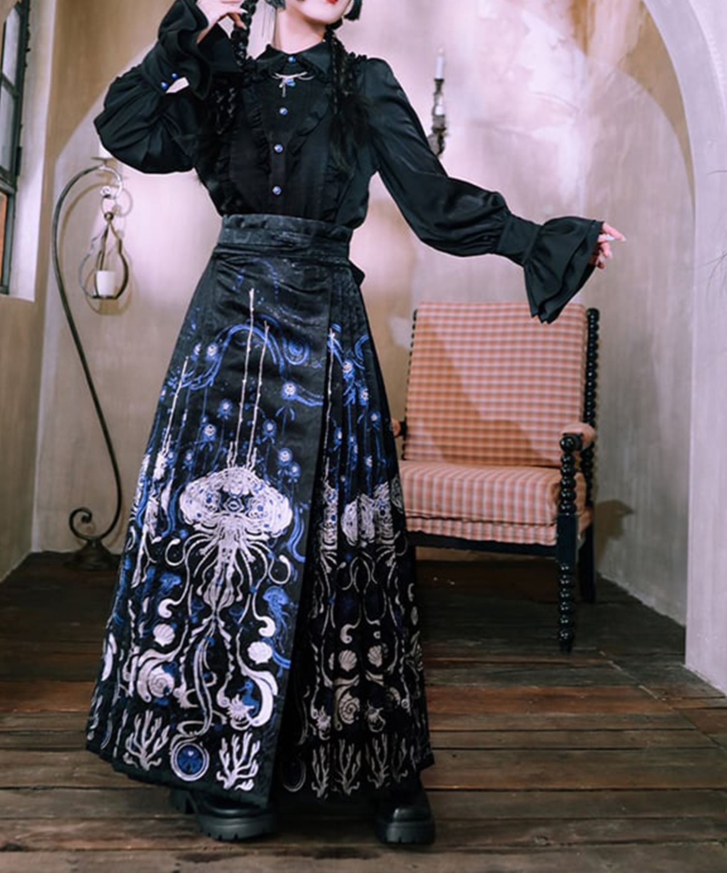 カメムシ様 pxg スカート 2点 A'GEM/9 × .kom 『古怪舎/グガイシャ』 柄ロングスカート インポート