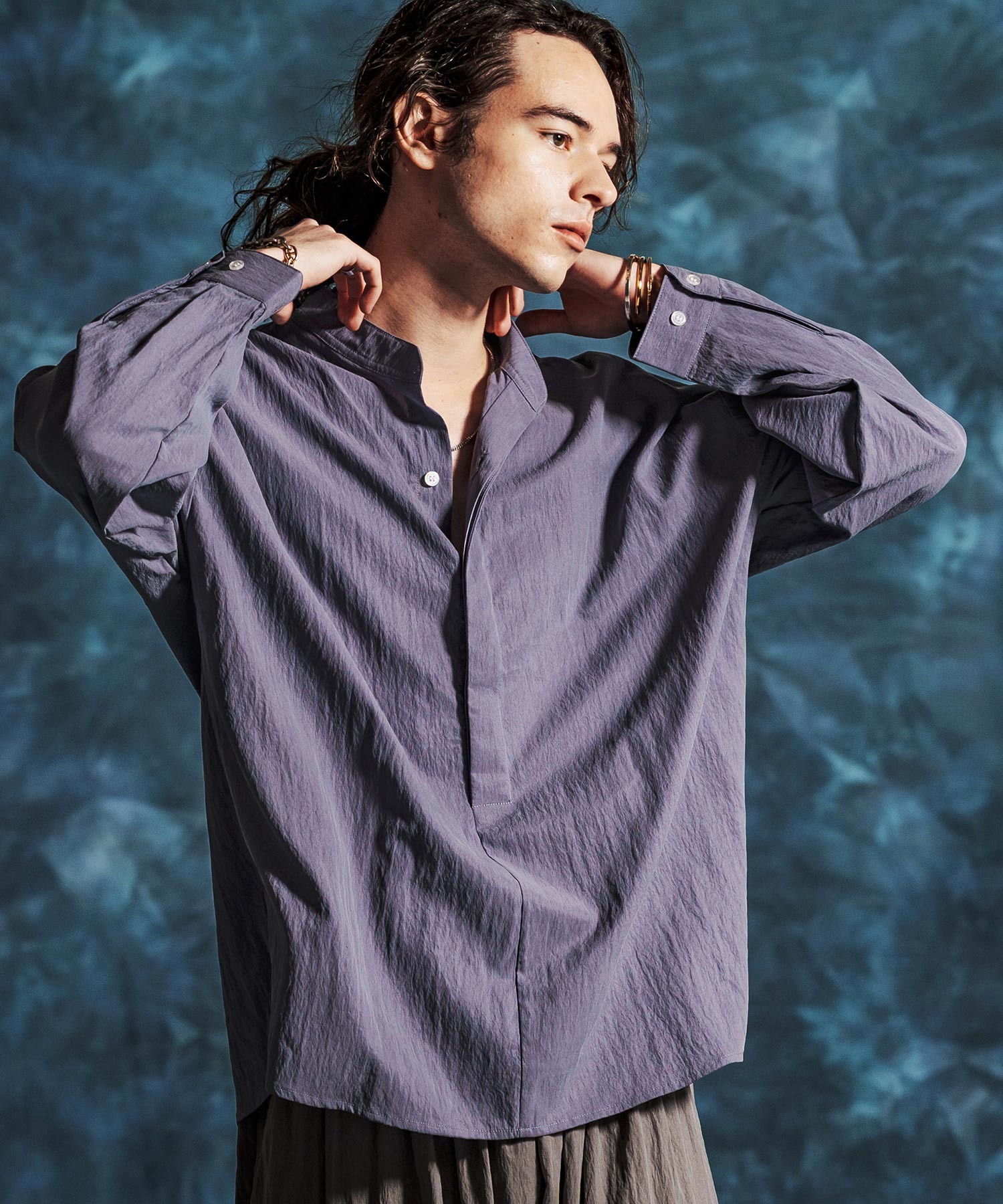 ms6374 — Tropical Stand Collar Pull-over Shirt (JIH-R1154)