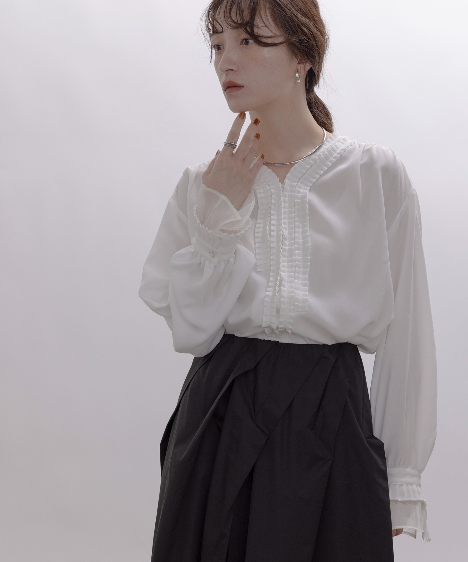 Eimee Law プリーツデザインブラウス プリーツフリルジョーゼットブラウス Eimee Law│Eimee Law