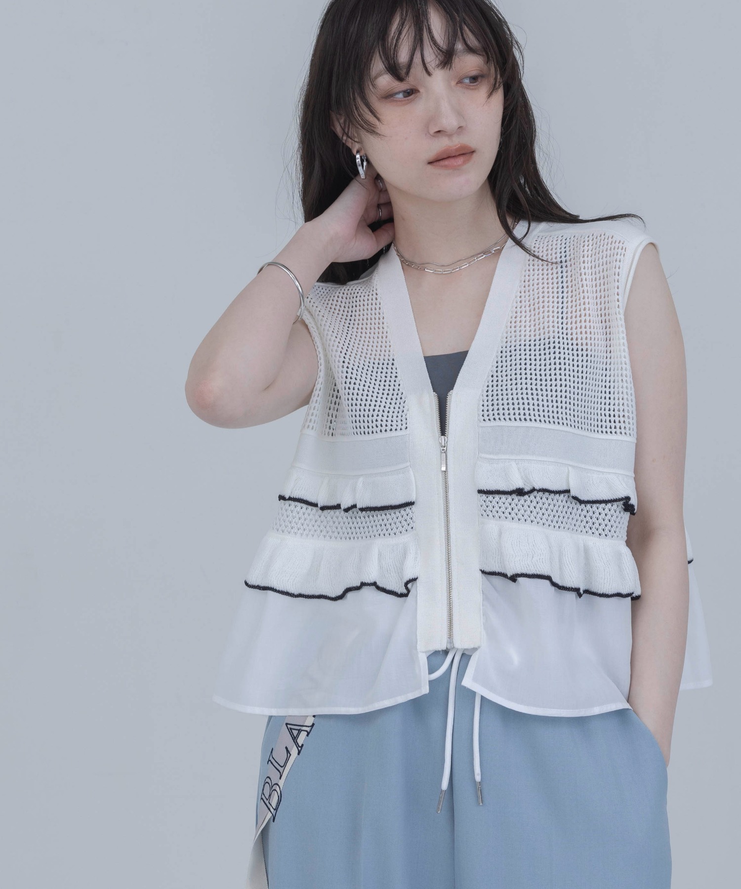 ティアードフリル メッシュニットベスト Eimee Law│Eimee Law