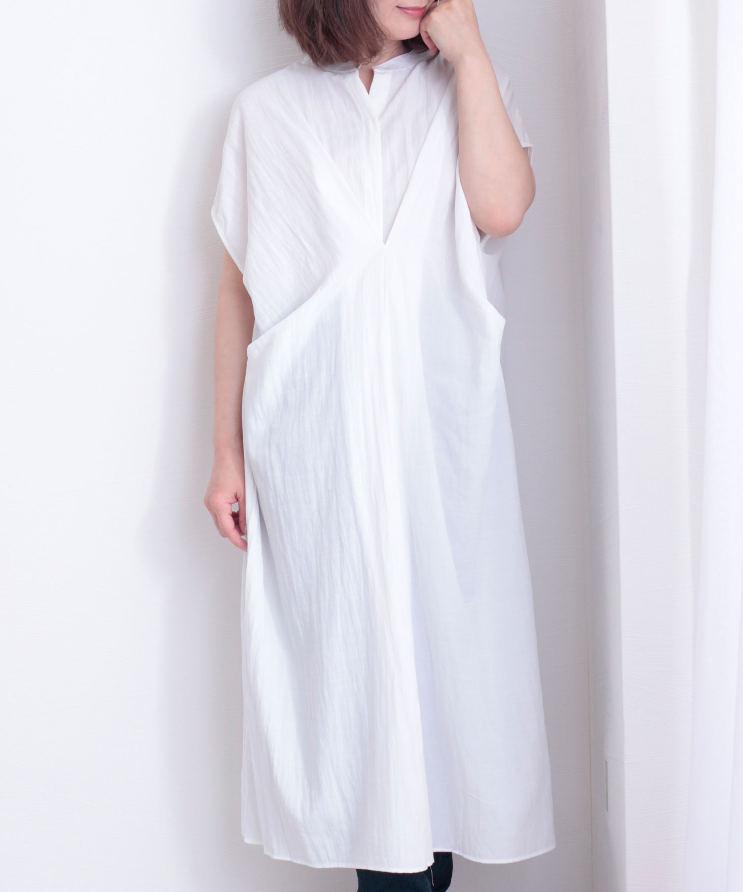 Xラインのタック入りロングワンピース Missionindira Com