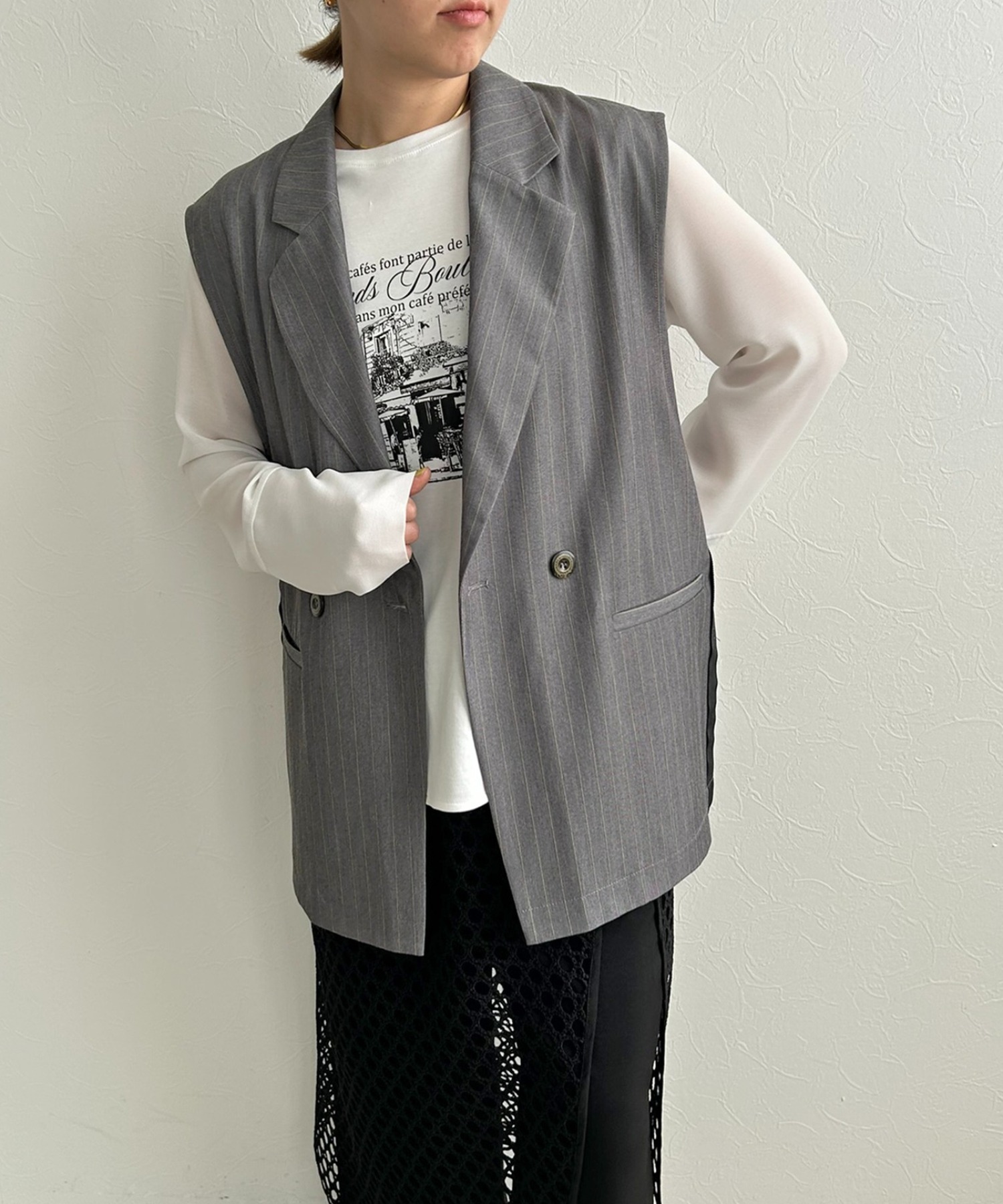 Laube Blanc フレンチスリーブジャケット ダークグレー Laube Blanc フレンチスリーブジャケット ダークグレー French Sleeve