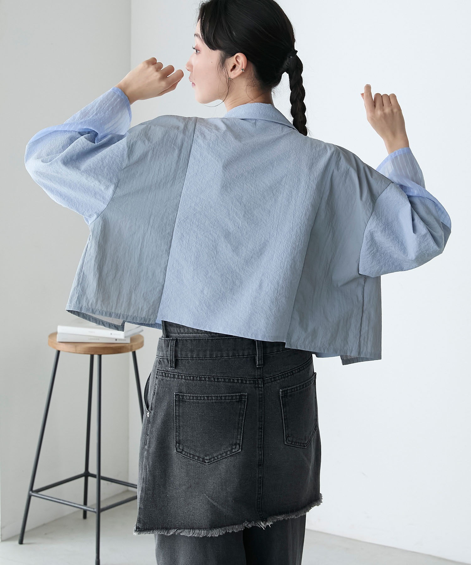 トップス 6096mst forksy.】異素材切替えクロップドシャツ forksy.│MONO-MART